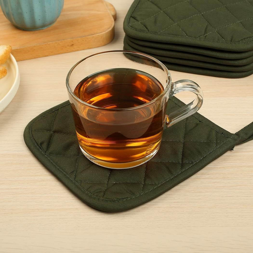 100% Cotton Potholders Kitchen Everyday Basic Terry Pot Holder Heat Resistant Large Coaster Hot Pads Kit Trivets Set for Cooking and Baking Set of 6 Olive Green