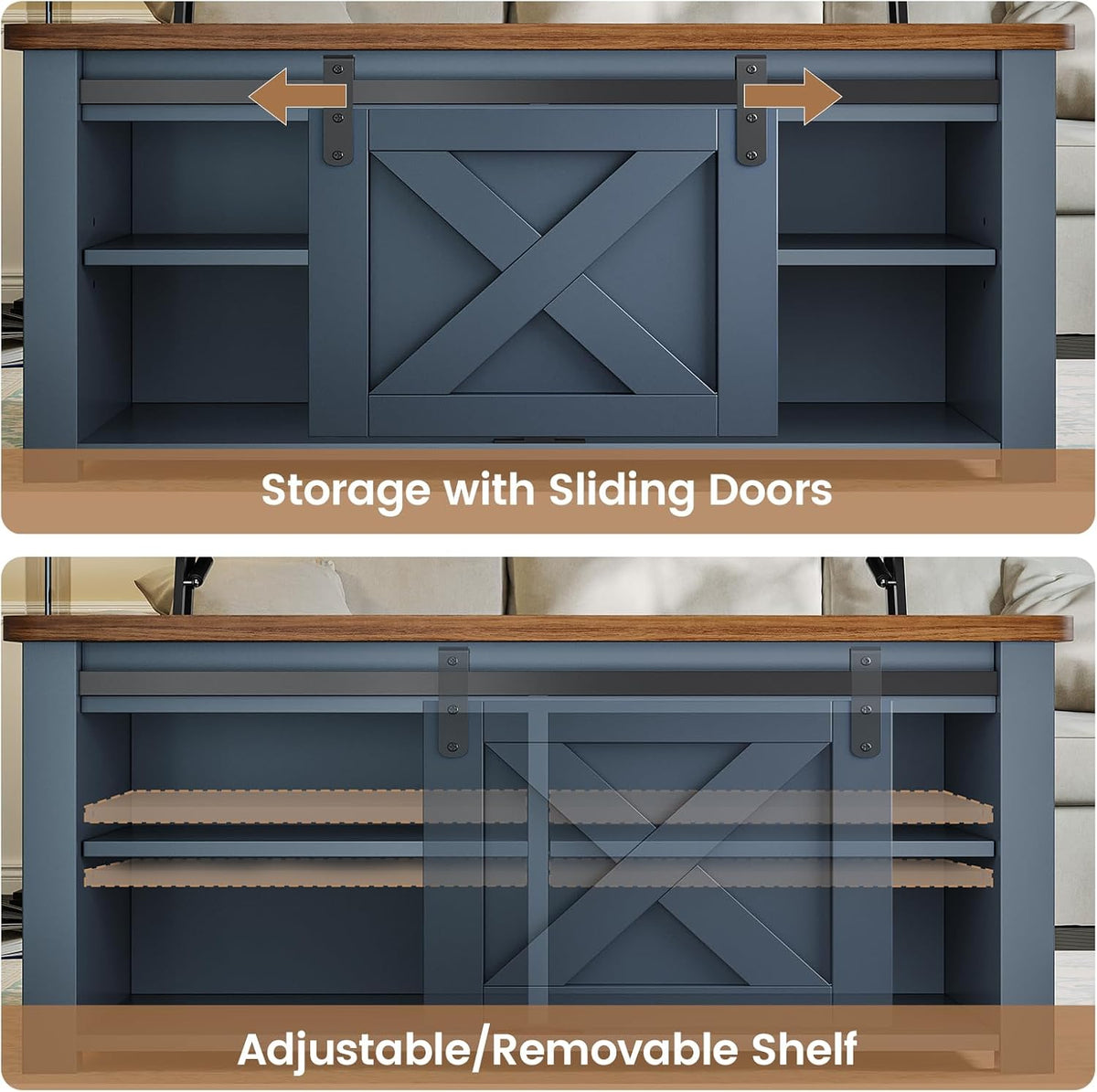 SEDETA 31.5" Lift Top Coffee Table with Storage, Square Coffee Tables for Living Room, Farmhouse Coffee Table with Large Hidden Storage Compartment and Adjustable Shelves, Blue