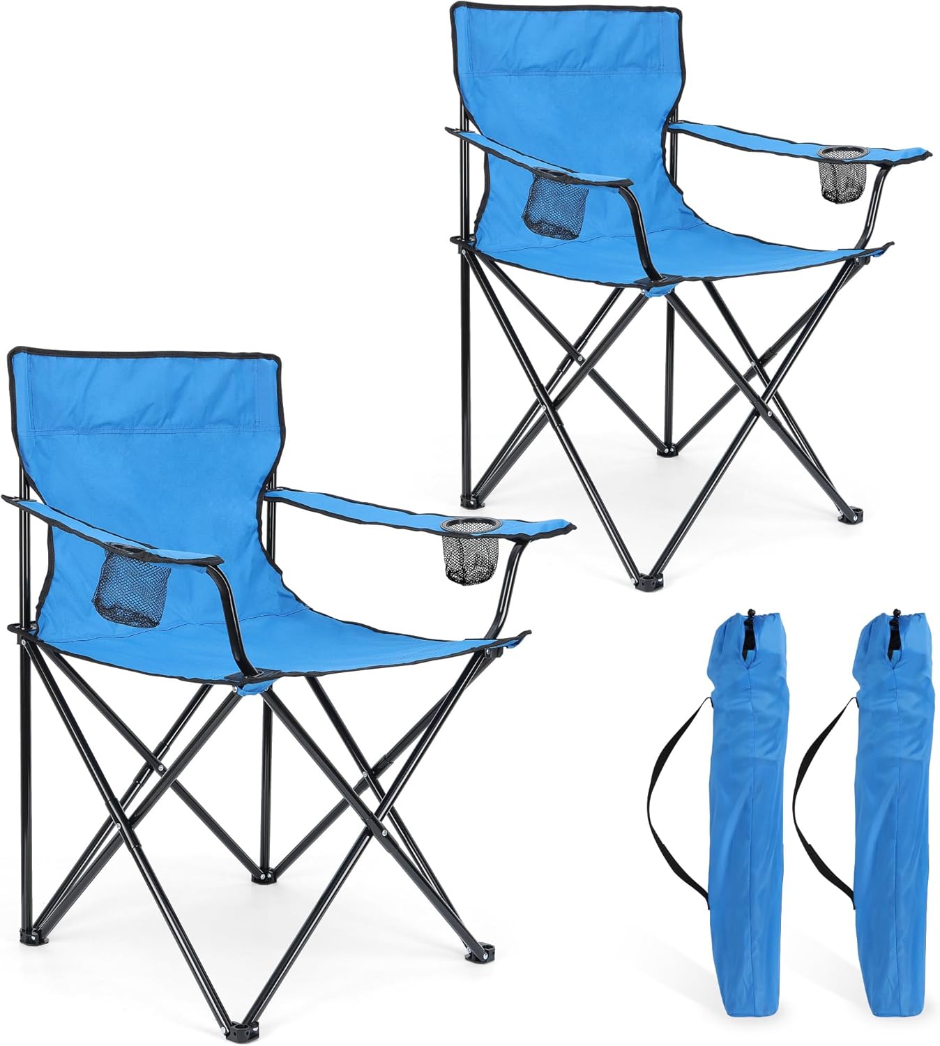 HaSteeL Folding Camping Chair & Carrying Bag, Foldable Camp Chair with Cup Holders for Adults, Portable for Lawn, Outdoors, Fishing, Hiking, Travel, Picnic, Beach, Oversized & Supports 275lbs (Blue)