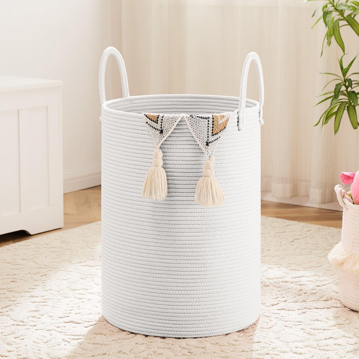 Artfeel Laundry Basket,Woven Cotton Rope Laundry Hamper,80L for Decorative Storage of Dirty Clothes,Toys and Blankets in Bathroom,Bedroom and Living Room