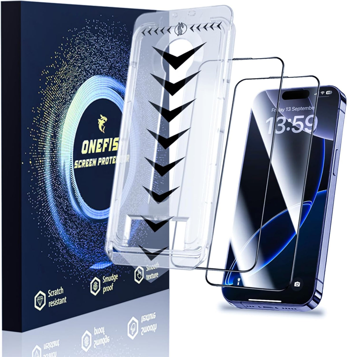 OneFish for iPhone 17 Pro 6.3inch Tempered Glass Screen Protector 2 Pack Auto Dust-Elimination Easy Installation Privacy Screen Protector