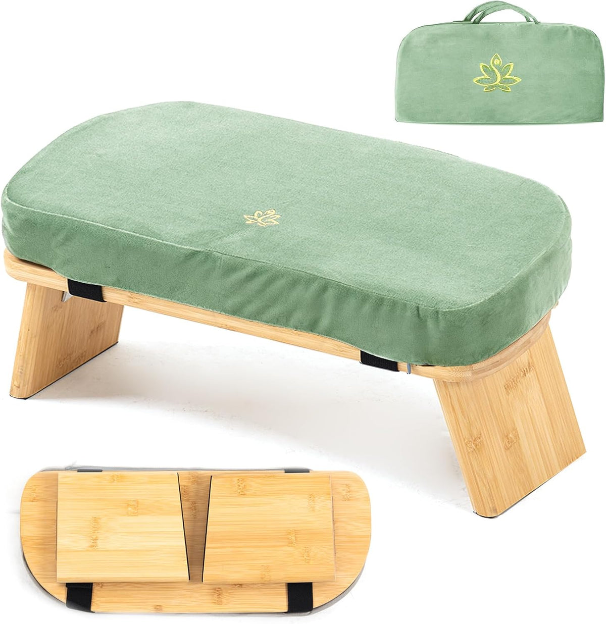 Bamboo Meditation Bench, Foldable Prayer Stool (Black)
