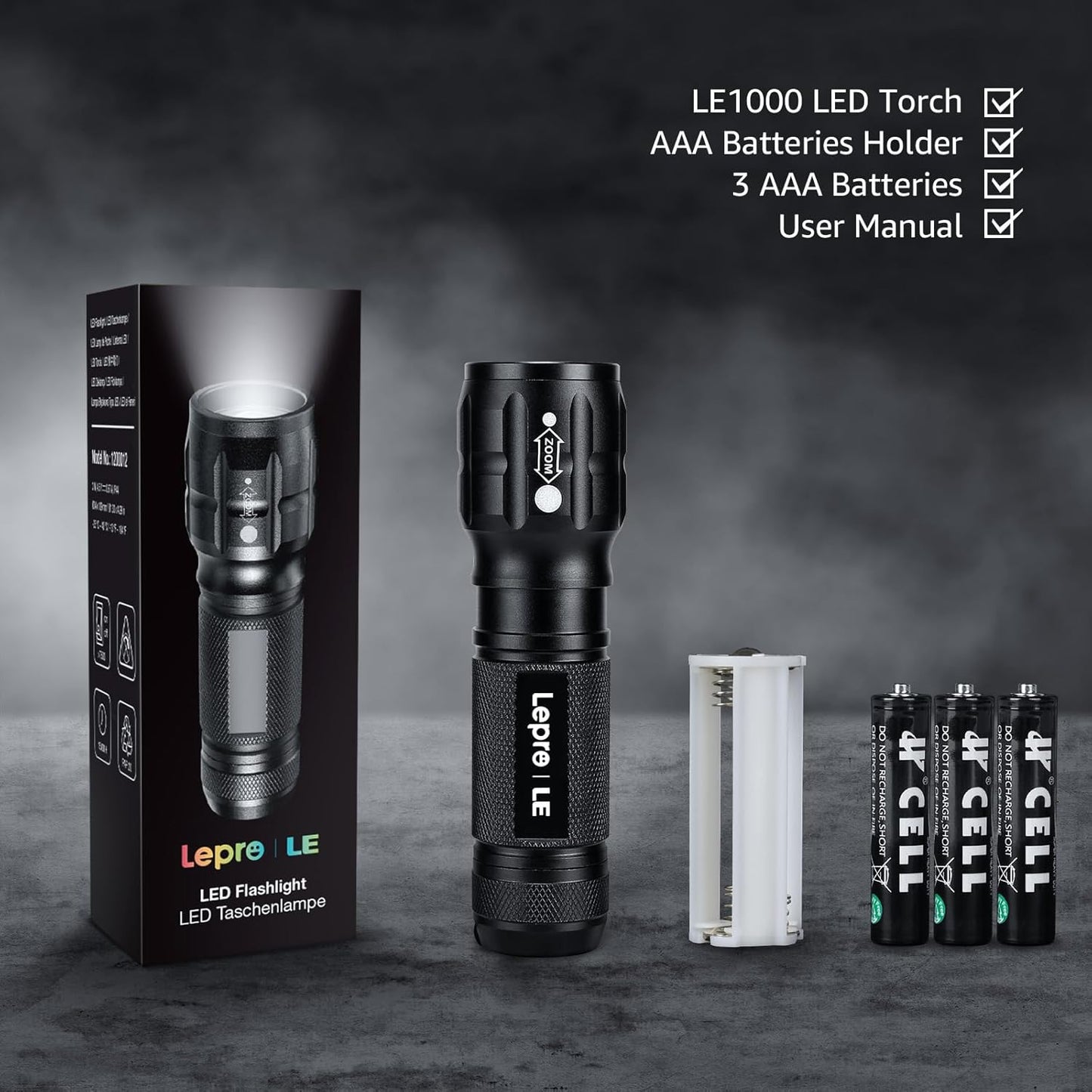 Lighting EVER LED Flashlights High Lumens, Small Flashlight, Waterproof, Adjustable Focus Flash Light for Outdoor, Emergency, Camping, AAA Batteries Included, 2 Pack