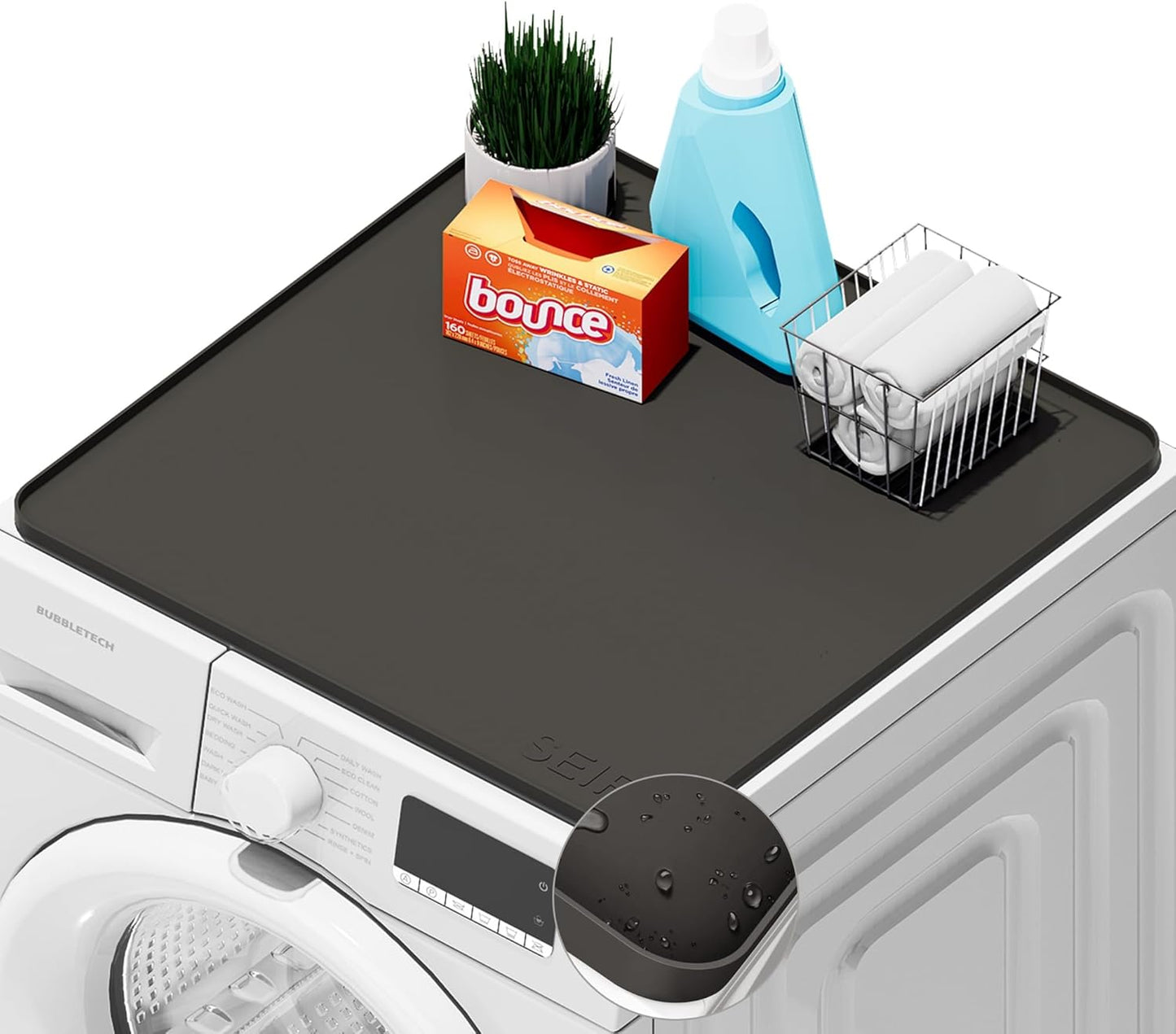 1 PACK SEIRI Washer and Dryer Topper, 26" x 18" Silicone Top Protector Mat for Slant Top Surface Cover and Top Load Washing Machine Laundry Room Non-Slip Waterproof Dryer Cover Medium (Dark Gray)