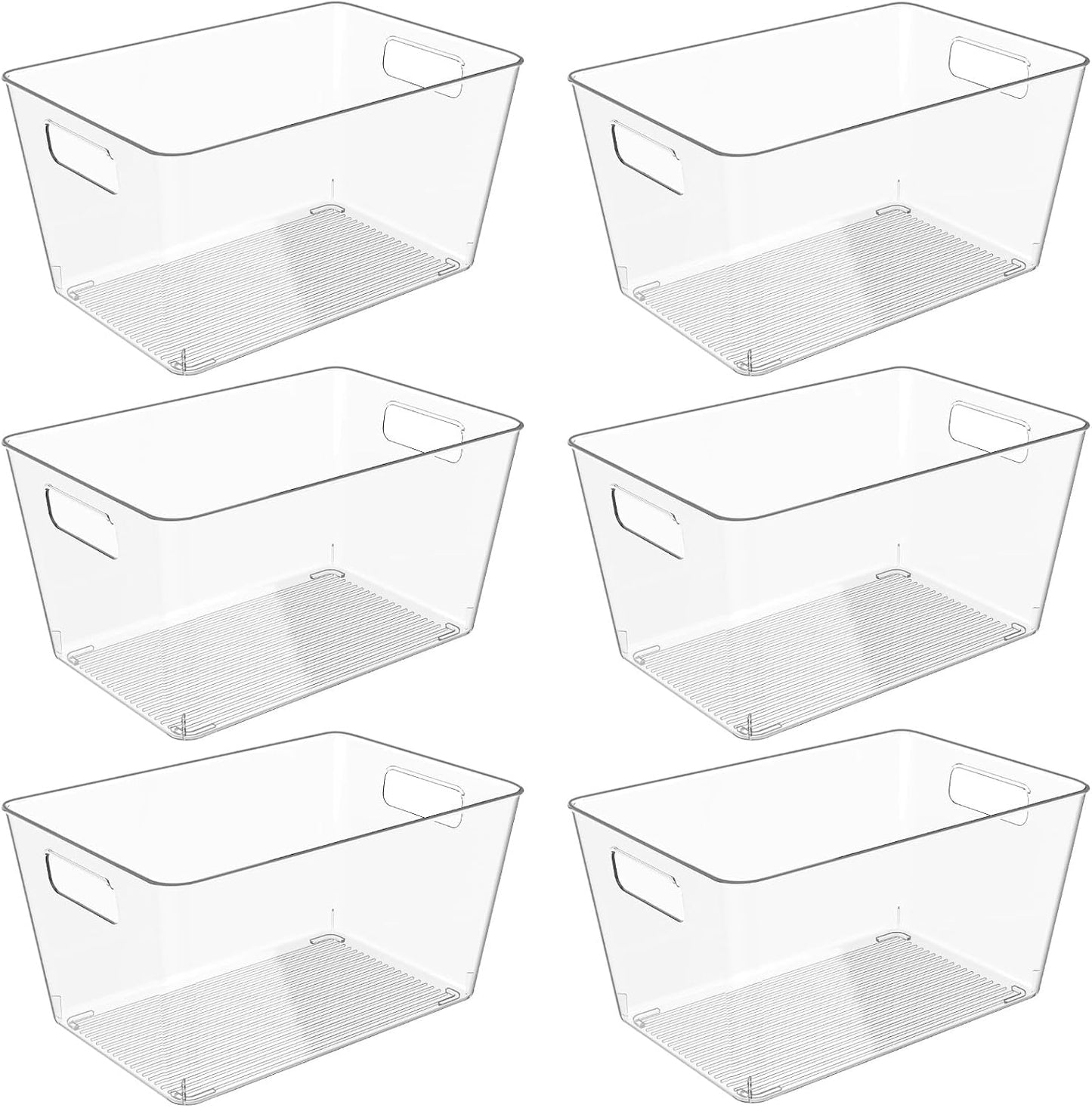 6 Pack Clear Plastic Storage Bins, 11" Large Pantry Organizer Bins with Handles, Plastic Containers for Refrigerator,BPA-Free Perfect for Kitchen,Fridge,Cabinet,Pantry(Cream)