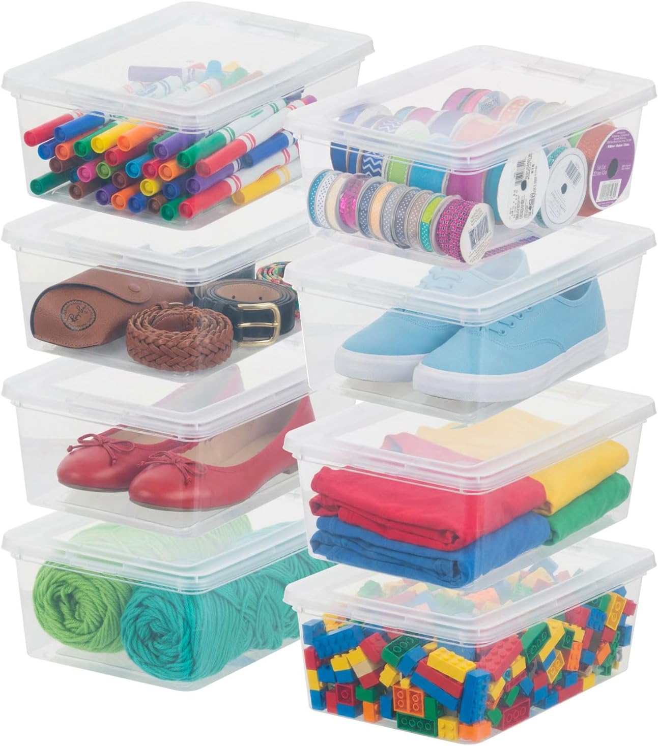 IRIS USA 68 Quart / 17 Gal. Stackable Plastic Storage Bins with Lids and Latch Buckles, 5 Pack - Pearl, Large Containers for Home and Office Ultra Organization, Durable Nestable Tote Box Tub
