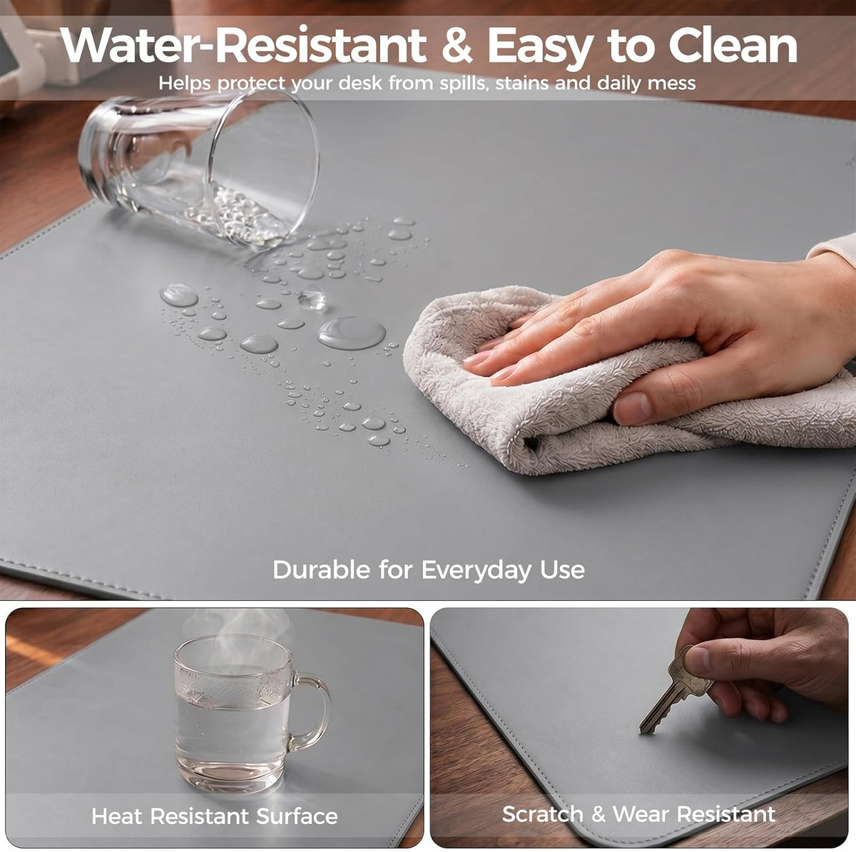 Large Desk Pad Non-Slip Desk Mat Protector for Keyboard Mouse Waterproof Vegan Leather Surface Faux Leather Laptop Mat Smooth Mouse Pad Premium Gift Tube Mist Gray 47" x 23"