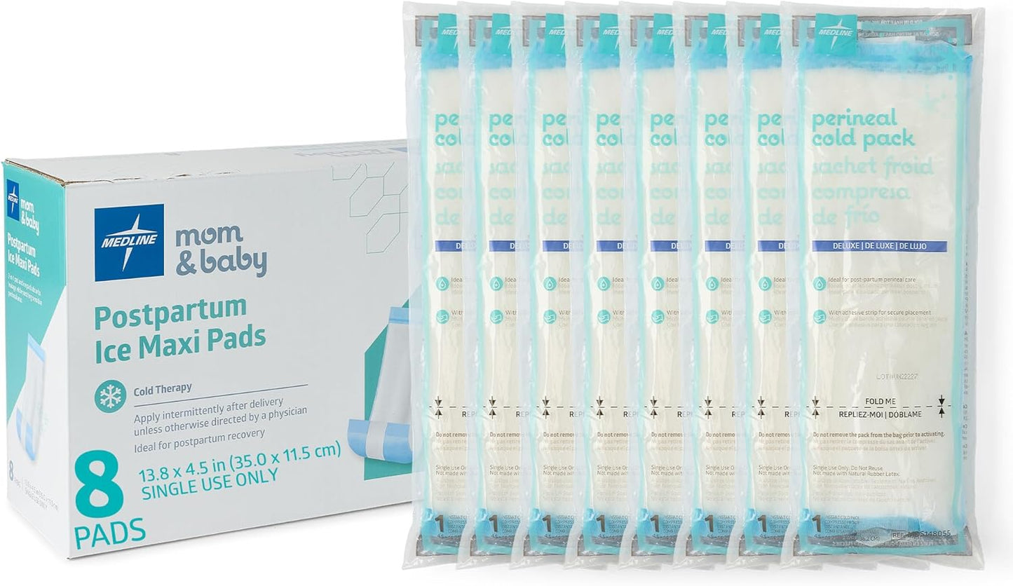 Medline Perineal Cold Packs for Postpartum Care (24 Count) Each Absorbent Pad is 4.5" x 14.25" Perfect for your After Delivery Postpartum Essentials Kit