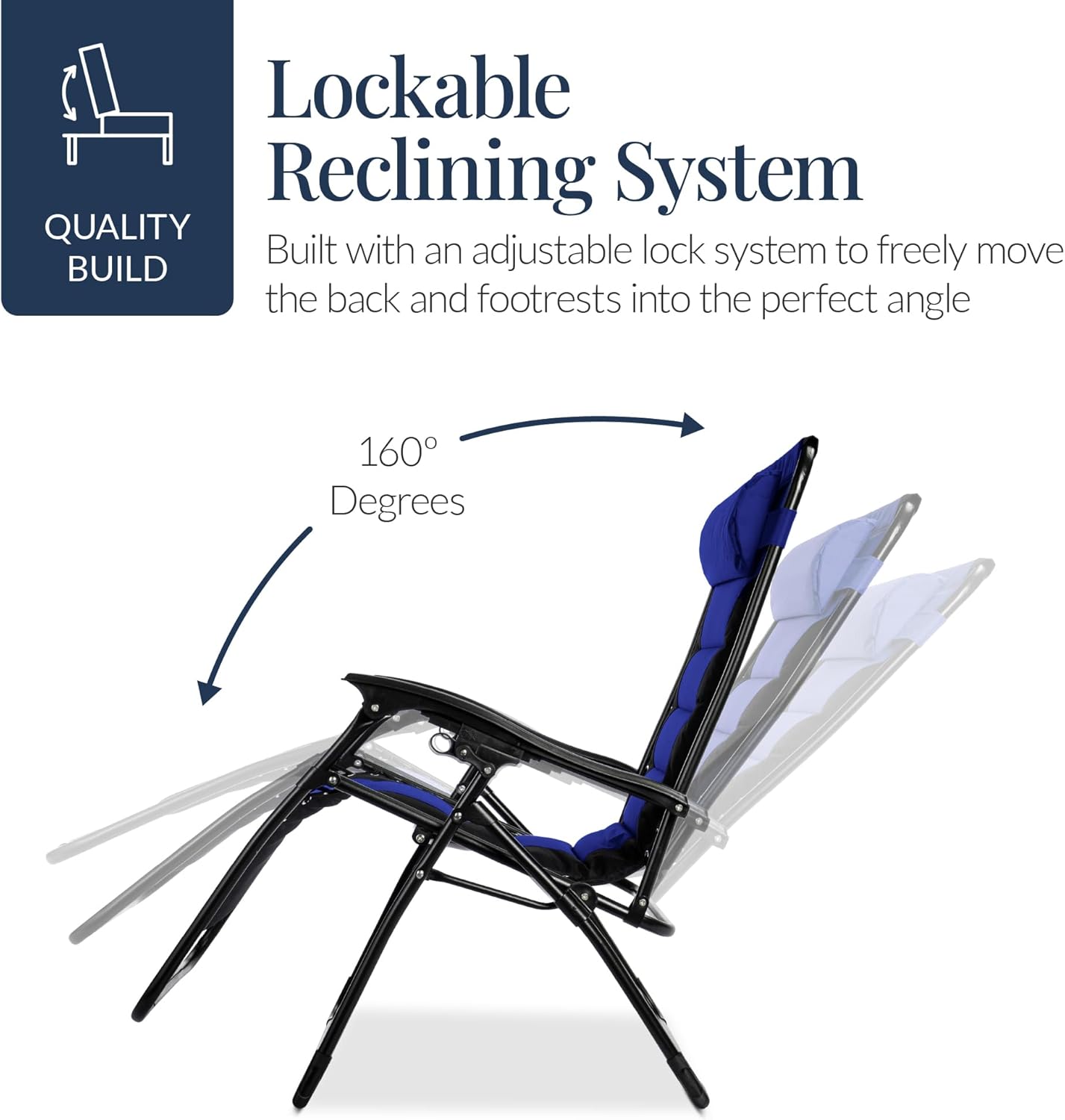 Best Choice Products Oversized Padded Zero Gravity Chair, Folding Outdoor Patio Recliner, XL Anti Gravity Lounger for Backyard w/Headrest, Cup Holder, Side Tray, Polyester Mesh - Blue
