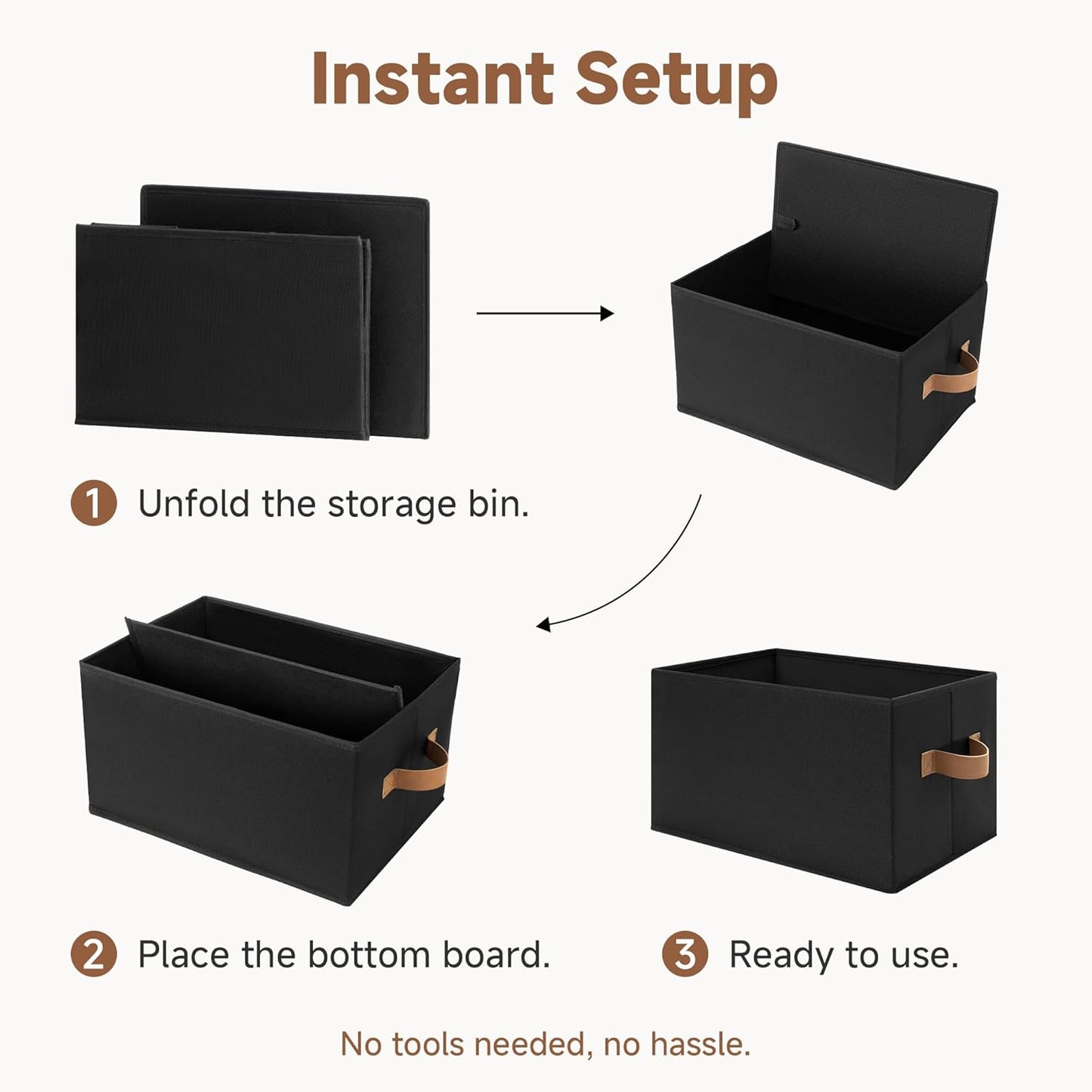 StorageWorks Closet Storage Bins, Black, Large, 3-Pack | Storage Bins for Shelves, Closet Organizers and Storage Baskets, Fabric Clothes Organizer, Foldable Laundry Baskets