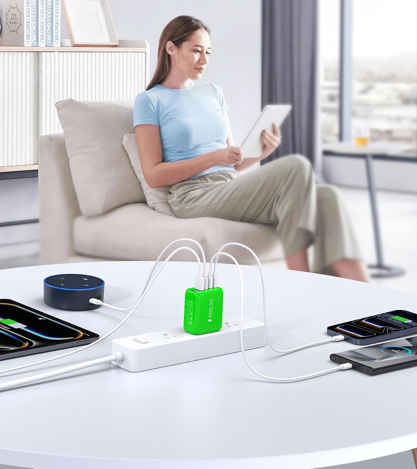 50W USB C Wall Charger Block,5-Port C Charger Fast Charging Block PD Power Adapter +QC Multiport Type C Box Charger Cube USB A Wall Plug for iPhone 14/15/16/17 Pro Max Plus,Samsung(Green)(2-Pack)