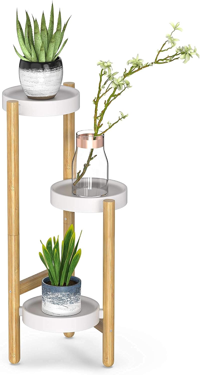 Wisuce Bamboo Plant Stand Indoor, 3 Tier Tall Corner Plant Shelf Table