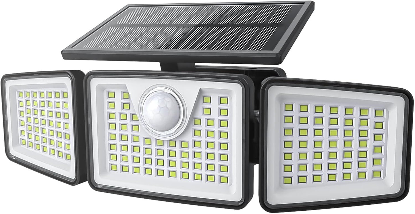 daphino 2500LM Solar Lights Outdoor with Motion Sensor,3 Head 270° Wide Angle Street Area Lights, IP65 Waterproof Security Lighting with 3 Modes(Non-Remote,2 Pcs)