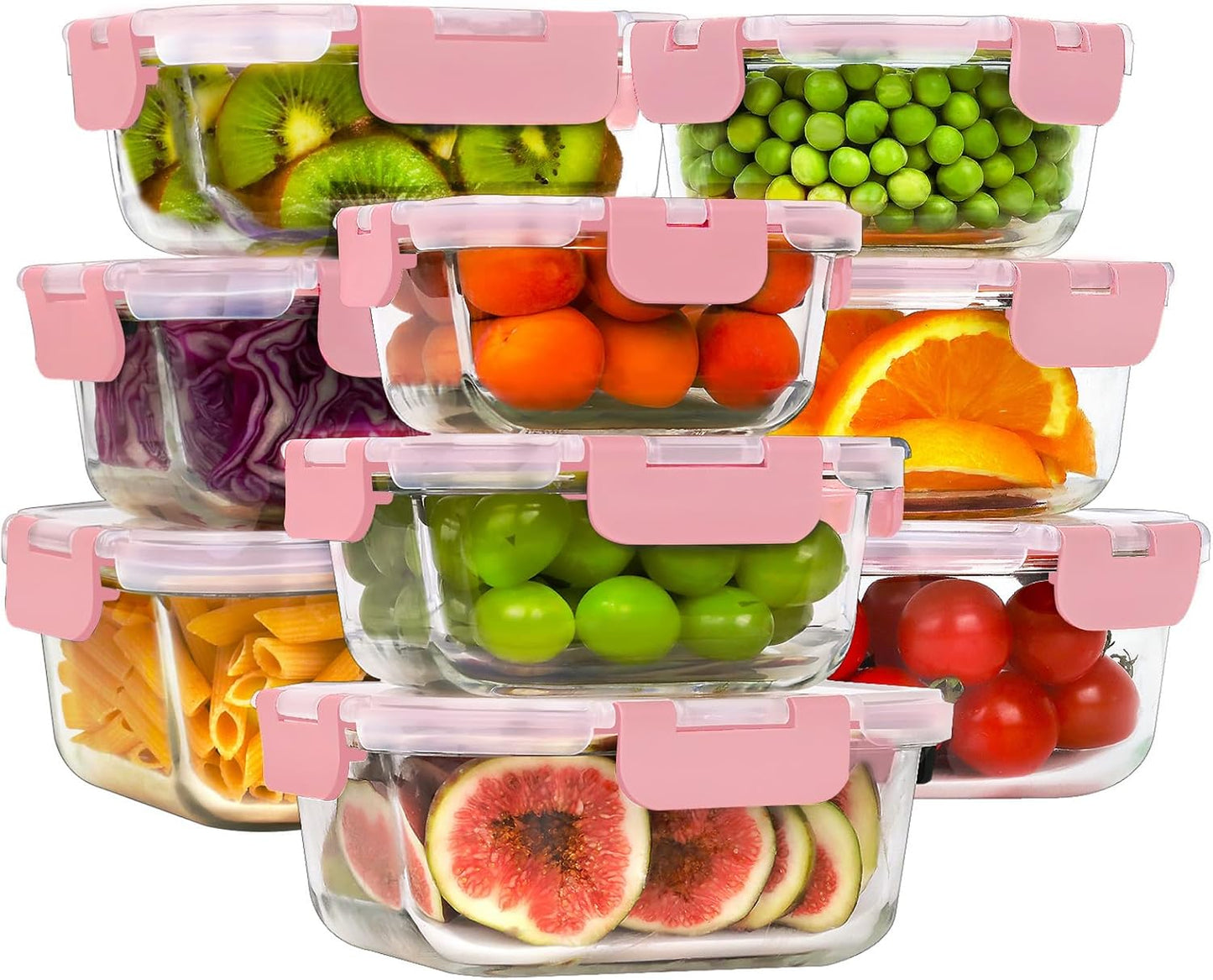 HOMBERKING 18 Piece Glass Food Storage Containers with Lids, Glass Meal Prep Containers, Airtight Lunch Bento Boxes, BPA-Free & Leak Proof, Oven, Freezer and Dishwasher Safe (9 lids & 9 Containers)