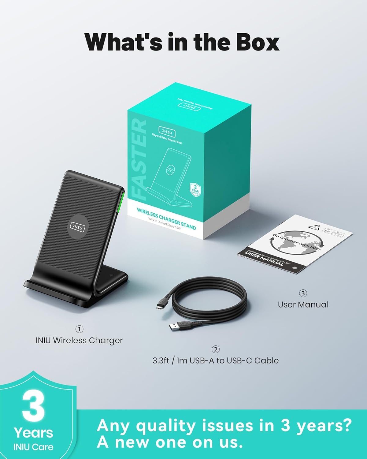 INIU Wireless Charger, 15W Fast Wireless Charging Station with Sleep-Friendly Adaptive Light Compatible with iPhone 17 16 15 14 13 12 Pro Max Samsung Galaxy S25 S24 S23 Note 20 Google etc