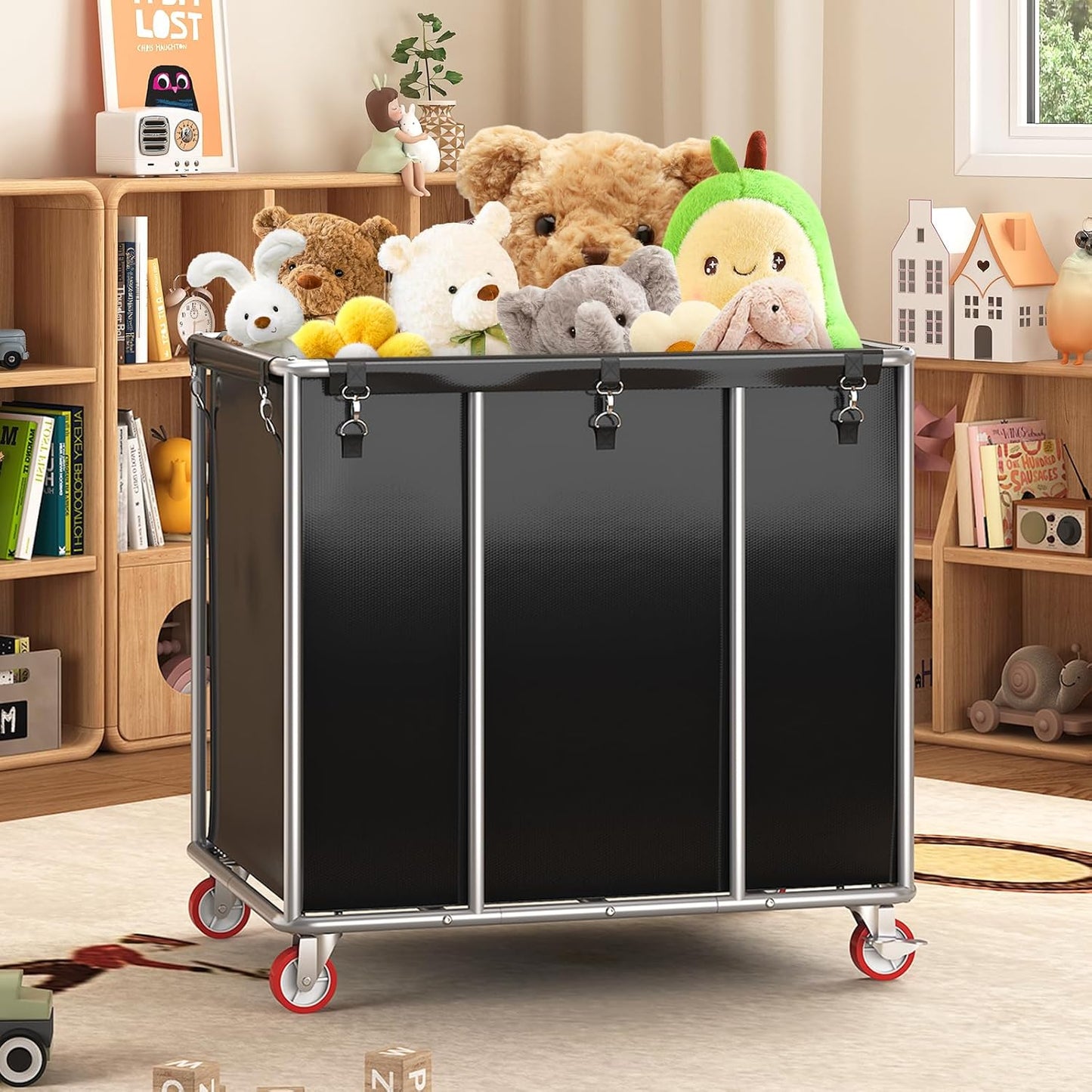 ELYKEN Commercial Laundry Cart with Wheels, 420L Heavy Duty Rolling Laundry Hamper, Large Laundry Basket with Removable Waterproof Liner Bag, Sturdy Steel Frame, 400 lbs Capacity, Black