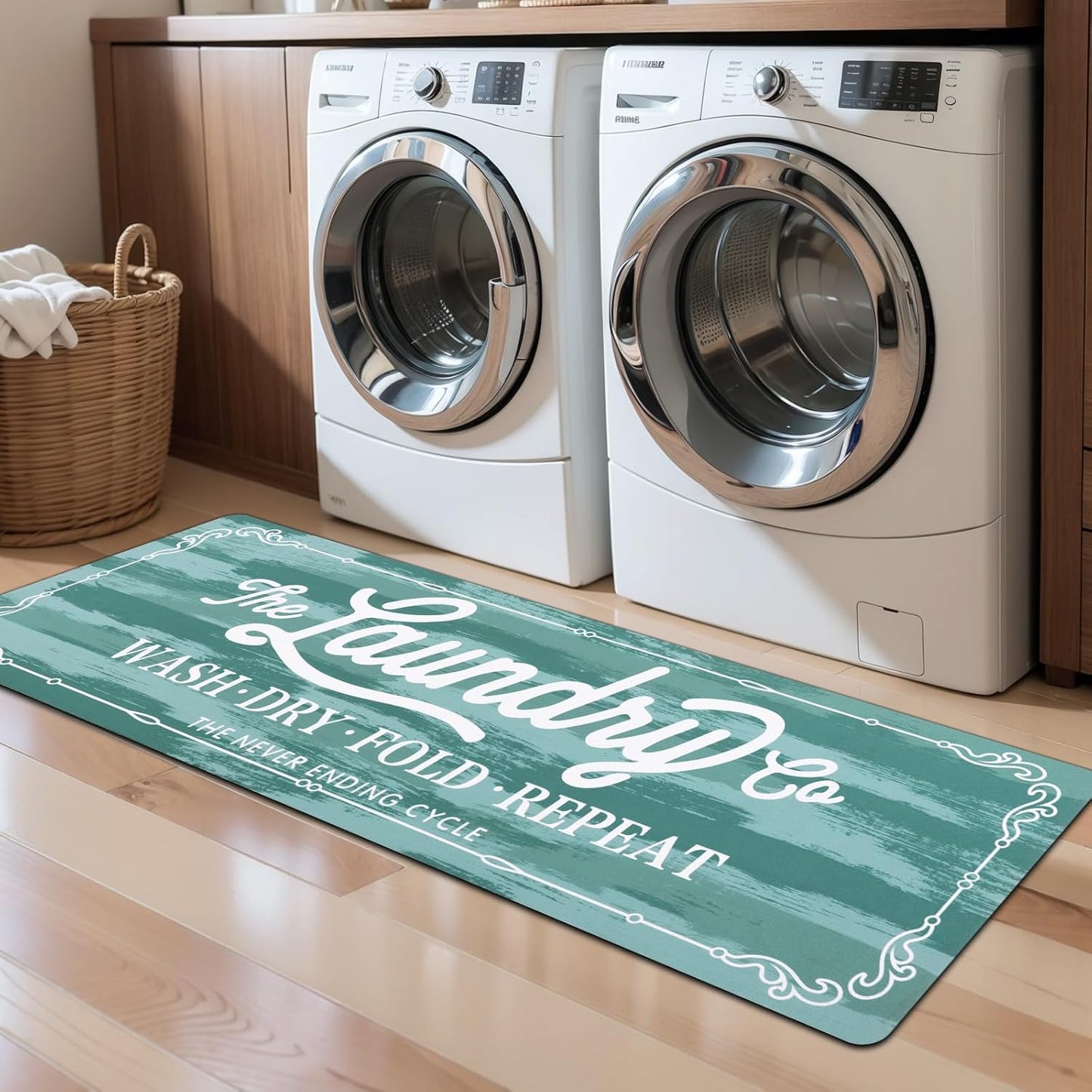 Pauwer Laundry Room Rug Runner 20"x48" Waterproof Rubber Laundry Mat Non Slip Kitchen Mats for Floor Washable Floor Mat Runner Rug for Farmhouse Mudroom Washroom Bathroom Decor