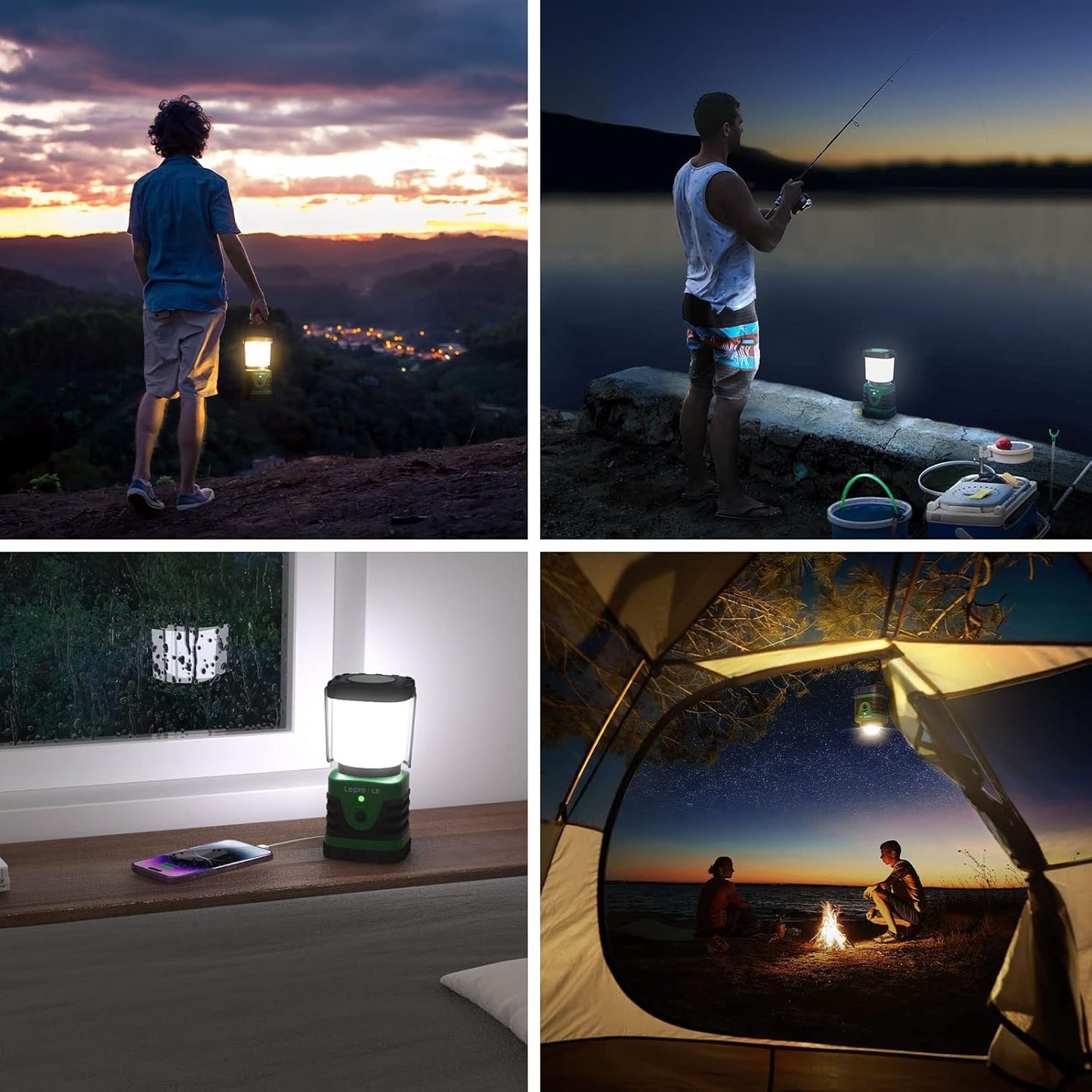 Lepro 1000LM LED Camping Lantern Rechargeable, 4400mAh Power Bank, Green Tent Light with 4 Light Modes, Waterproof Lantern Flashlight for Hurricane Emergency, Camping Essentials, USB Cable Included