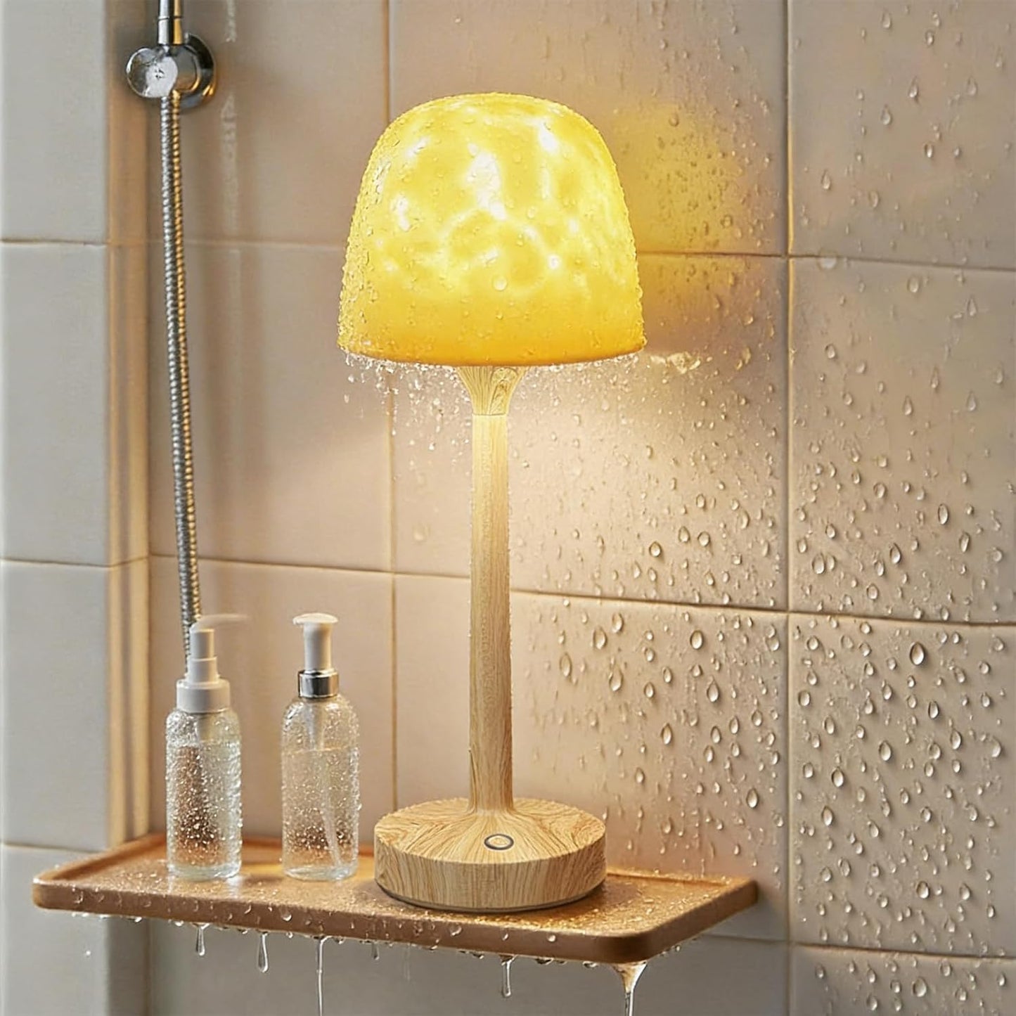 Shower Lamp - Waterproof Bathroom Lamp with 16 Color Ocean Wave Projector, Rechargeable Shower Light with Touch & Remote Control, Cordless Light for Inside Shower/Bathtub
