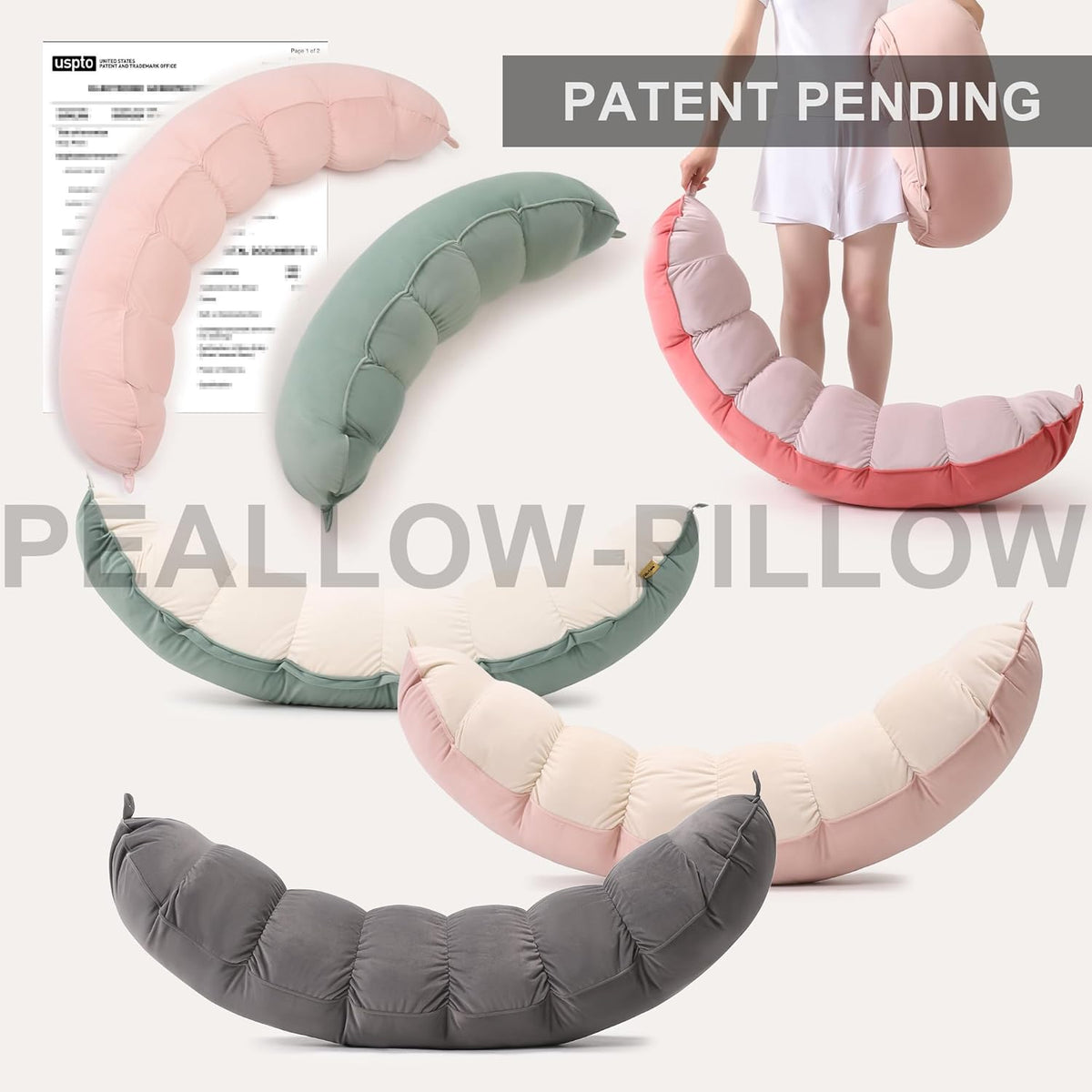 Peallow(Pat. Pend) – Long Round Body Pillow for Adults, Bolster Pillow for Sleeping, Soft and Supportive Pillow for Sleeping & Lumbar Support (Green-White, 29.5")