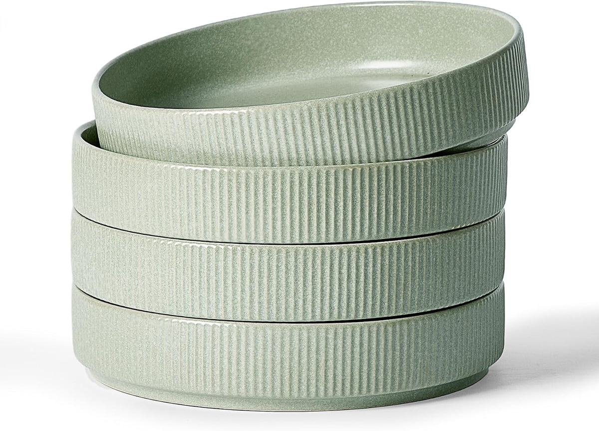 famiware Star 8.25" Pasta Bowls Set of 6, Bowl Plates, Matte Dark Charcoal