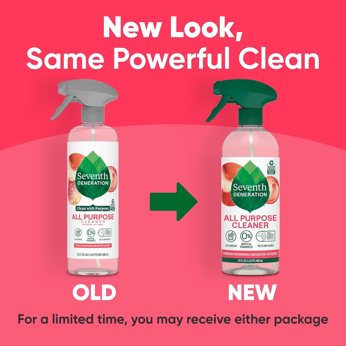 Seventh Generation All Purpose Cleaner, Degreasing Formula, Fresh Morning Meadow Scent, 23 oz (Pack of 4)