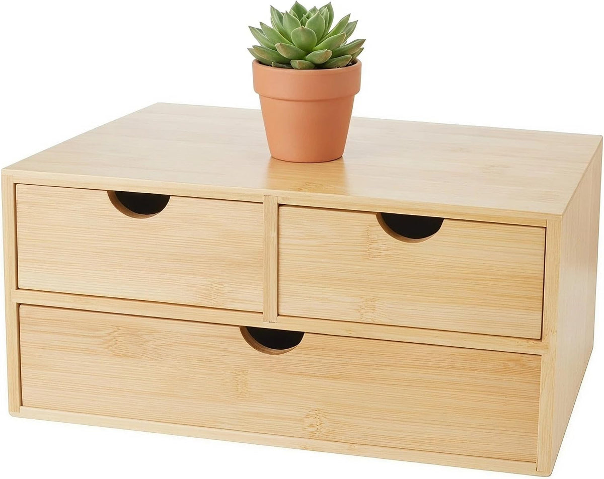 Bamboo Desk Organizer 4 Drawers, Countertop Organizer with Drawers Makeup Storage Drawer 4 Drawers Tabletop Storage Organization Box Home Office Workspace