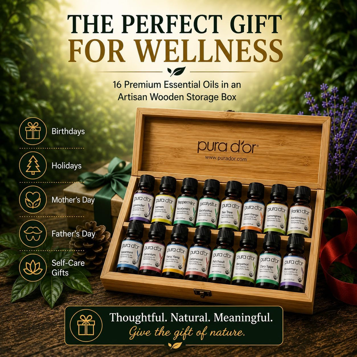 PURA D'OR Organic Sweet16 Essential Oils Aromatherapy Box Set, 10mL x16