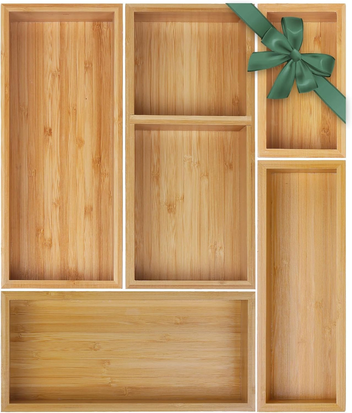 MapleGrace Bamboo Drawer Organizer Set, 9 PCS Wood Storage Organizers