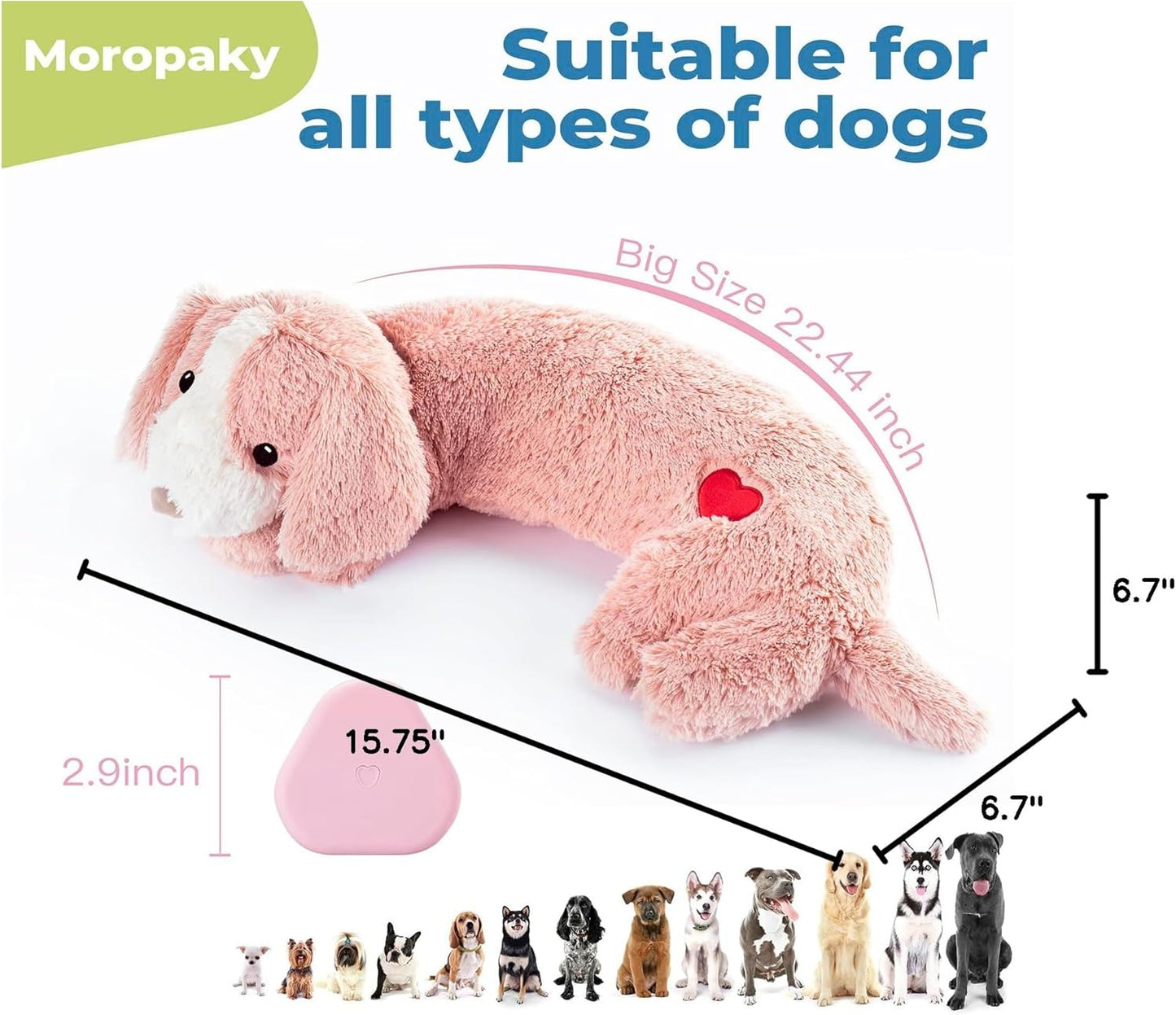 Moropaky Heartbeat Toy Puppy Heartbeat Stuffed Toy for Dog Calming Aid, Heartbeat Puppy Toy for Pets Anxiety Relief, Dog Comfort Toy for Behavioral Aid Crate Training, Puppy Essential