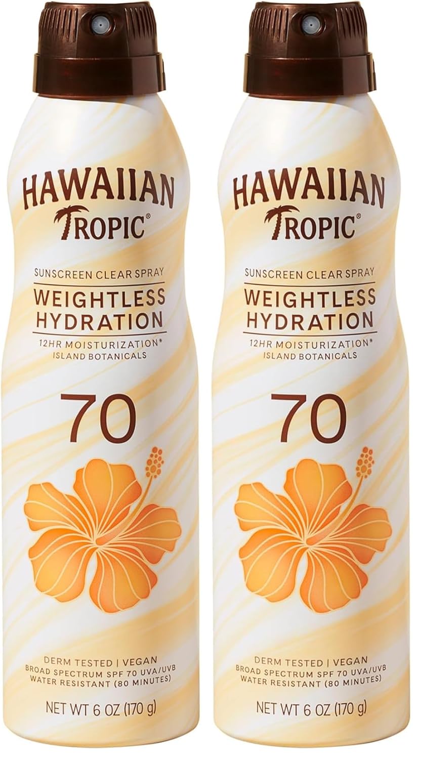Hawaiian Tropic Weightless Hydration Clear Spray Sunscreen SPF 15, 6oz Twin Pack, Hawaiian Tropic Sunscreen SPF 15, Sunblock, Oxybenzone Free Sunscreen, Spray On Sunscreen Pack, 6 oz each