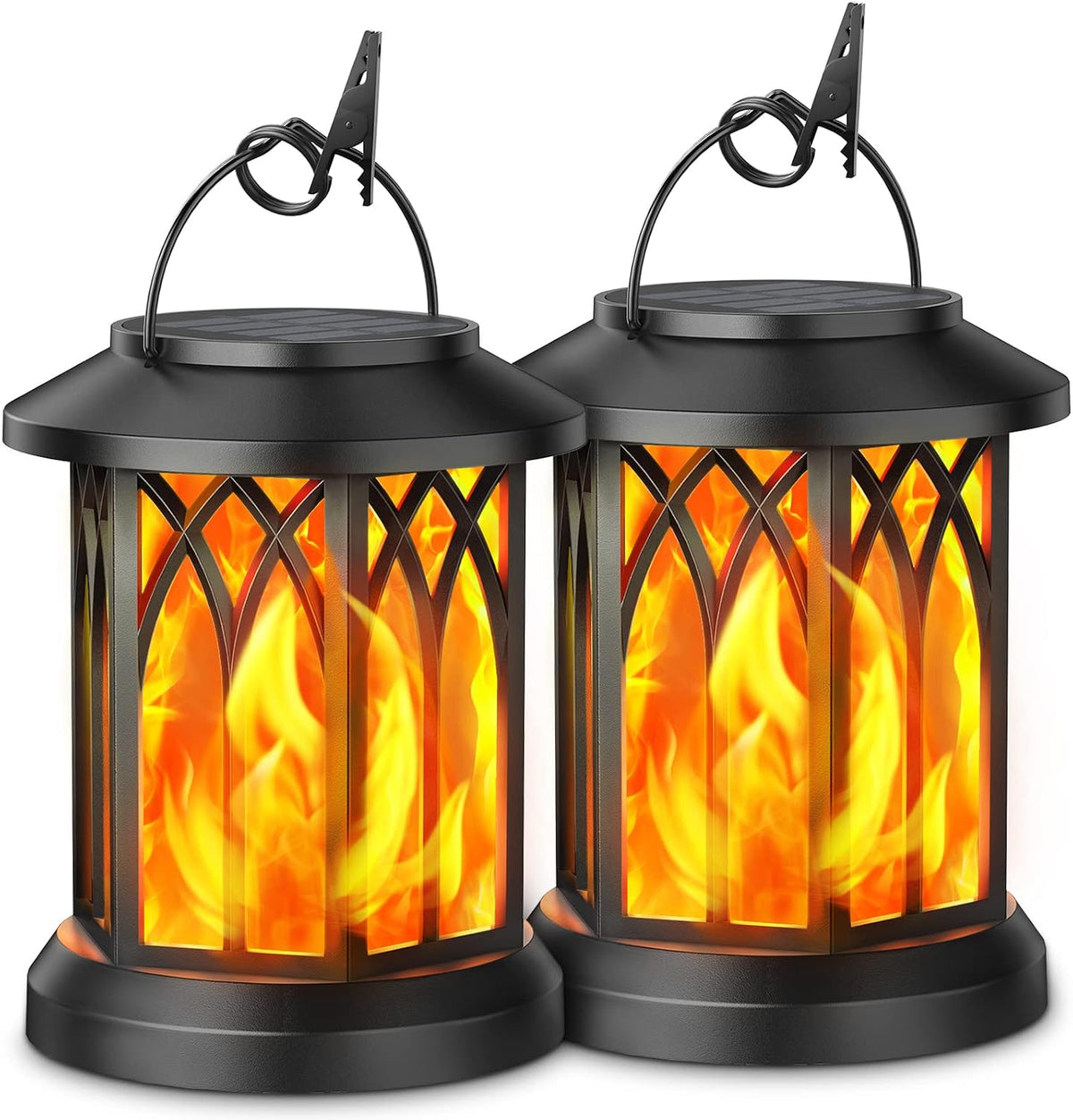 KOOPER 4 Pack Solar Lantern Outdoor Lights, Upgraded Flickering Flame Solar Lanterns Lights Outdoor Waterproof, Hanging Lantern Decorative, Solar Powered Lanterns for Yard Patio Path Tree Garden Decor