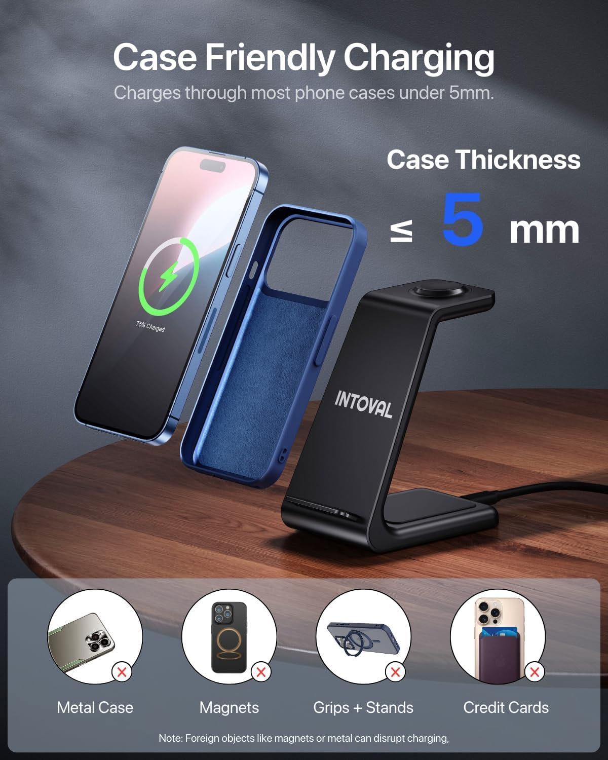 Intoval 3 in 1 Wireless Charging Station for iPhone and Apple Watch,Fast Wireless Charger Stand,Compact Desk Charging Dock for iPhone17 16 15 14 13/Pro/Max, iWatch11 10 9 Ultra/SE 3/3,AirPods