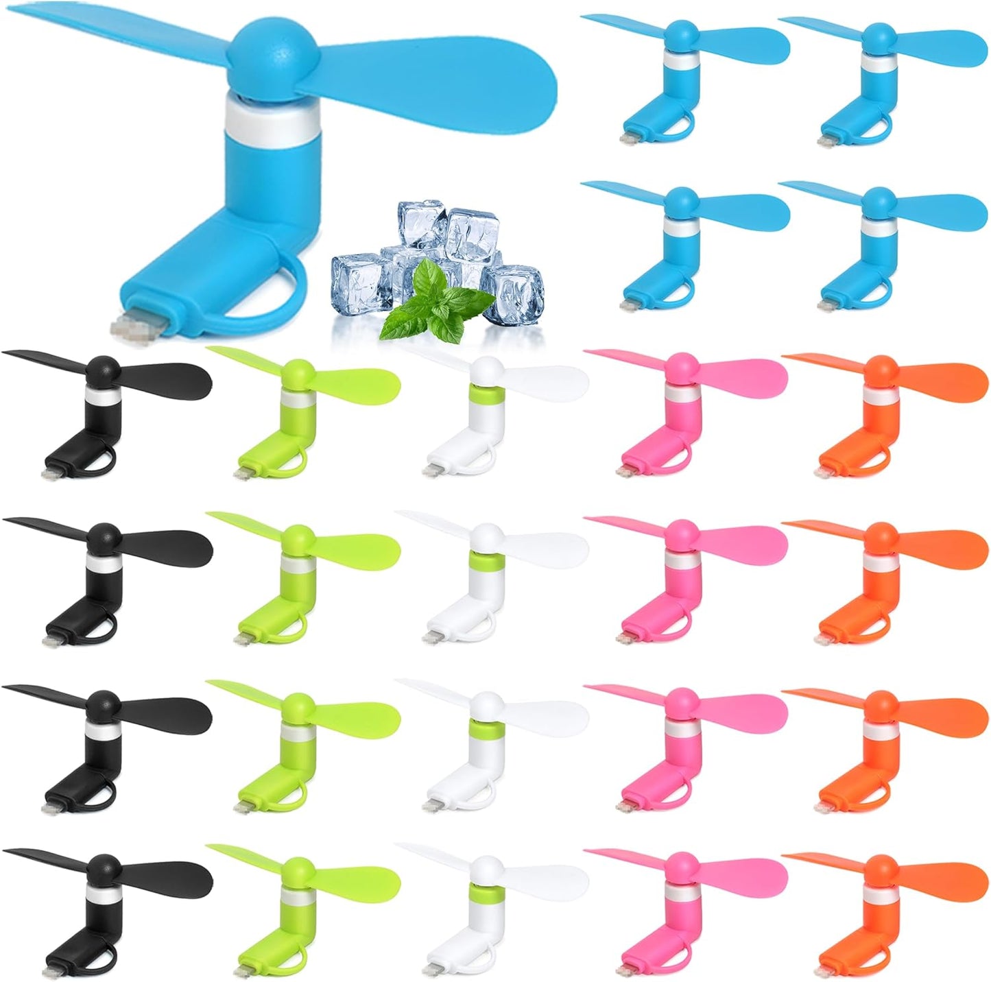 Mini Cell Phone Fan 12 Pack, 2-in-1 Fan Compatible for iPhone, iPad, Android Smartphone,Tablet Fit for Type C/Lightning Port Colorful and Powerful Cell Phone Summer Accessories