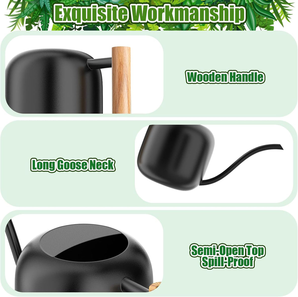 Green Moon 1.2L/41oz Metal Metal Watering Can with Long Spout, Black