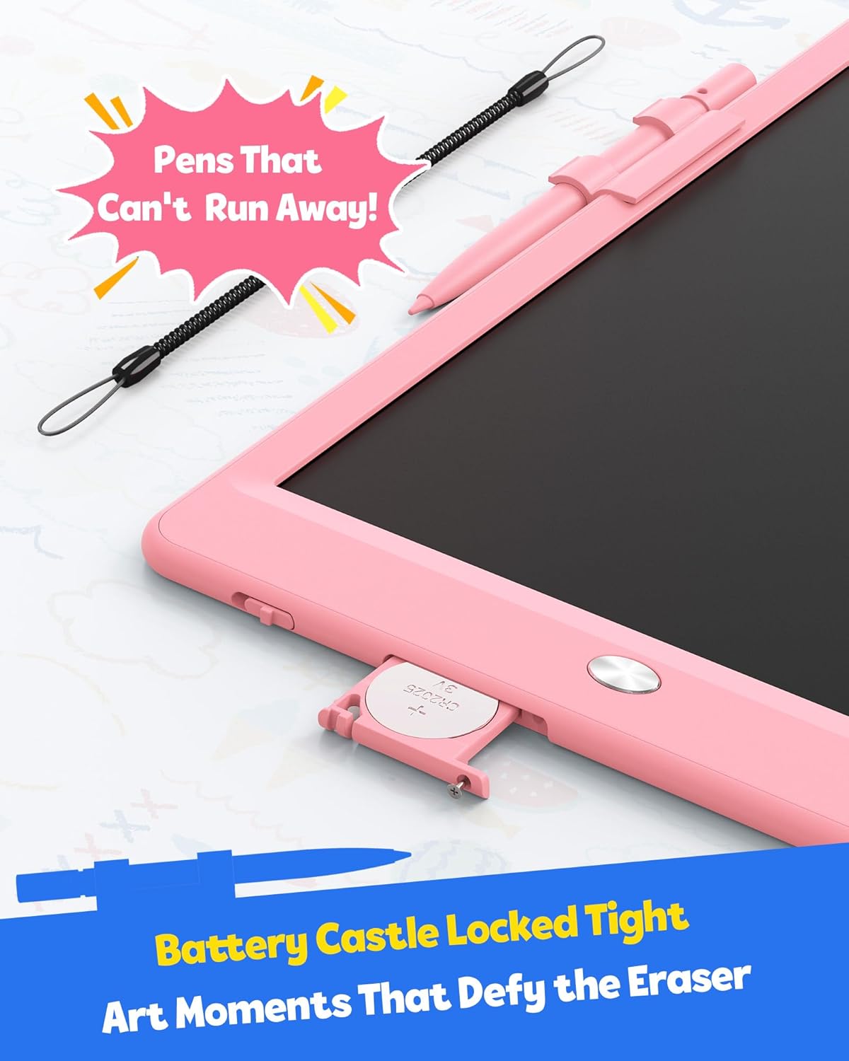 TEKFUN LCD Writing Tablet for Kids, 10-inch Coloring Drawing Pad, Mess Free Doodle Board, Airplane Travel Toys for Boys and Toddlers, Road Trip Essentials, Gifts for 3 4 5 6 7 8 Year Old Girls (Pink)