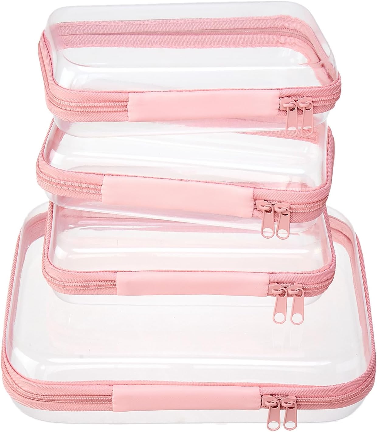 4 pcs Clear Zipper Pouches,Hard Shell Zipper Case, Toiletry Bag for Travel, CLear Diaper Bag, Toiletry Pouch, Travel Organizer, Cosmetic Bag,Toy Storage Bins (M+3S)(Ivory)