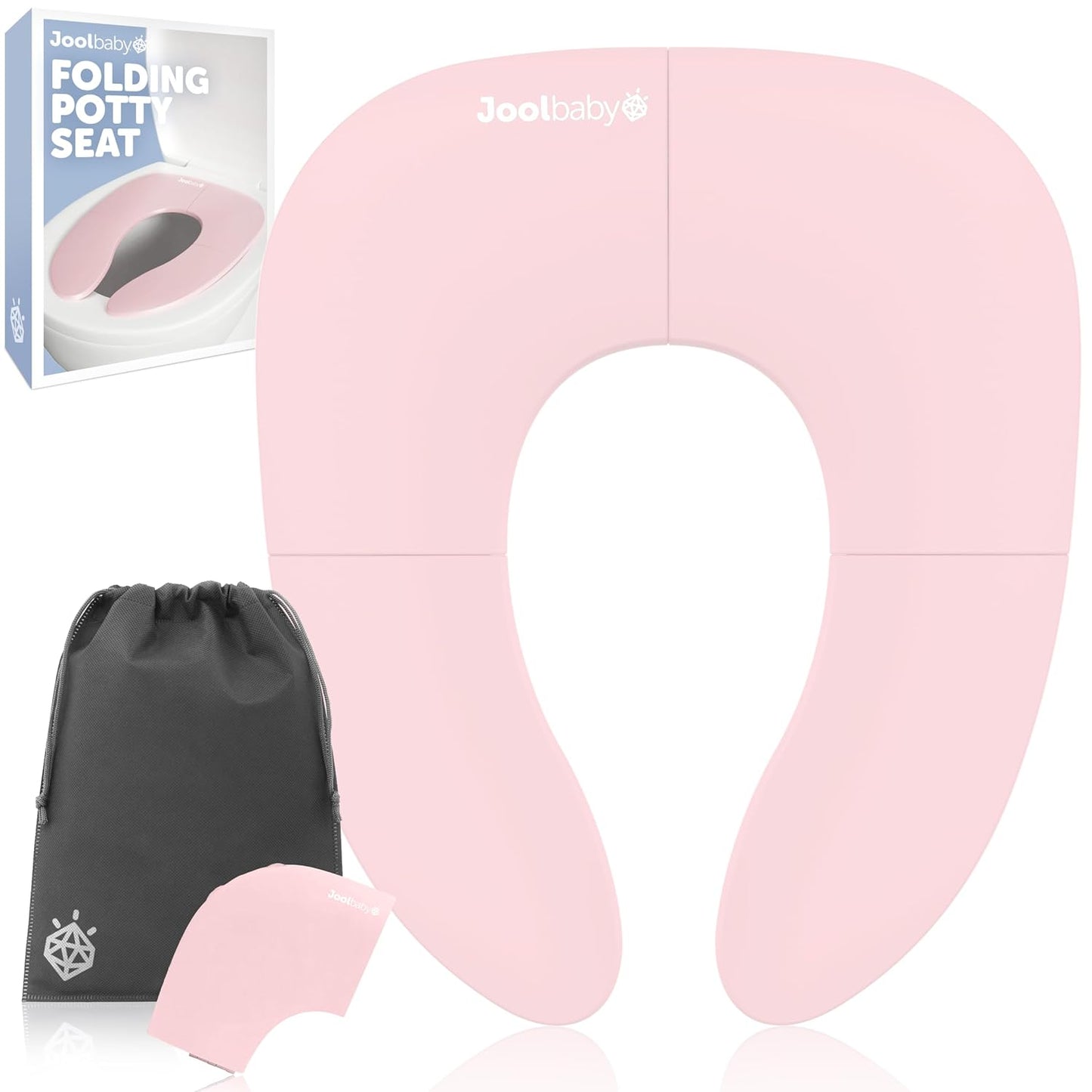 Jool Baby Folding Travel Potty Training Seat for Toddlers, Fits Round & Oval Toilets, Non-Slip Suction Cups, Includes Free Travel Bag (Aqua)