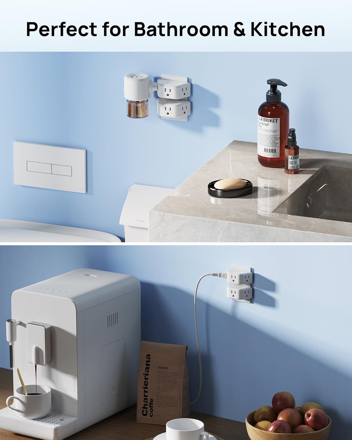TROND Multi Plug Outlet Extender 2 Pack - Electrical Wall Splitter, 3 Way Angled Wall Outlet Adapter, Cruise Essentials, ETL Listed, Small Multiple Plug Expander for Bathroom Kitchen Office, White