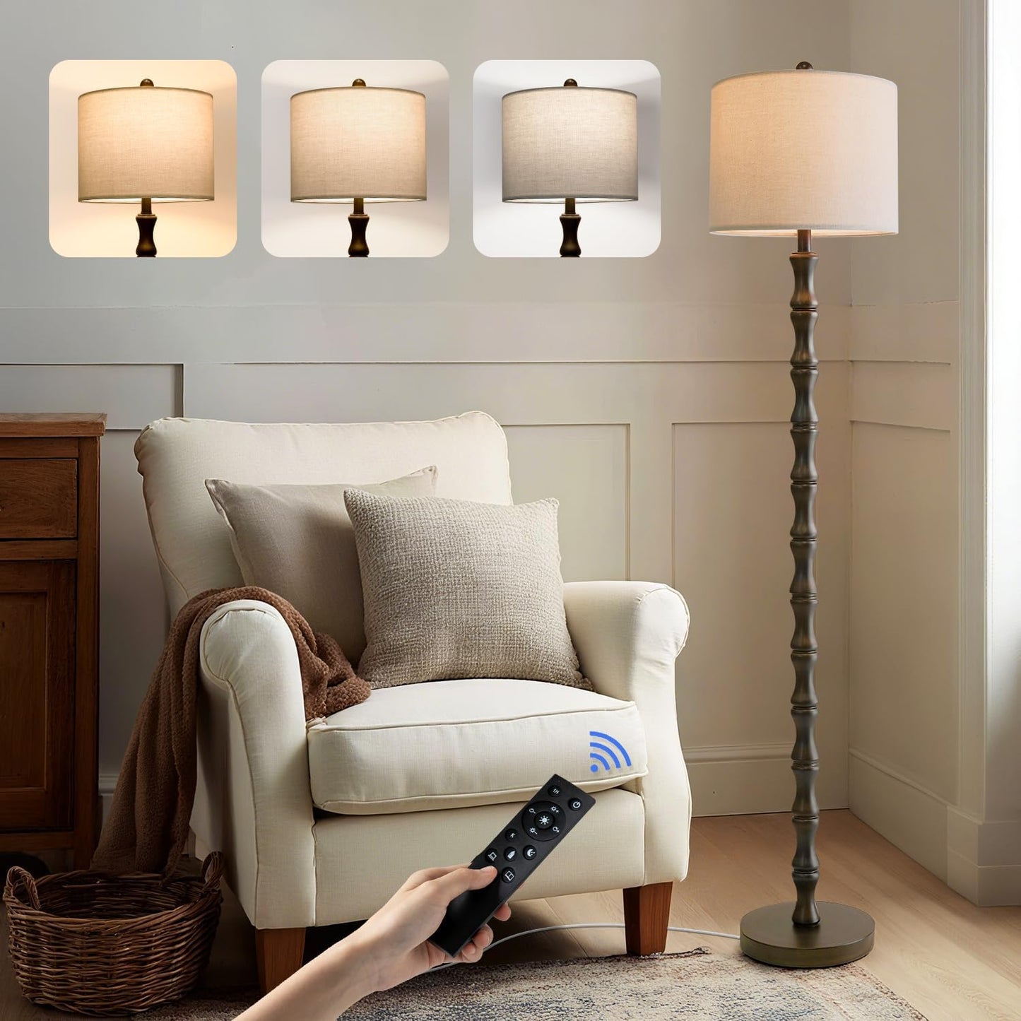 BOBOMOMO 62" Rustic Floor Lamp, Retro Farmhouse Standing Lamp with Rotary Switch, Resin Antique Gold Floor Lamp for Living Room, Bedroom, Dining Room, Nursery, Elegant Home Décor