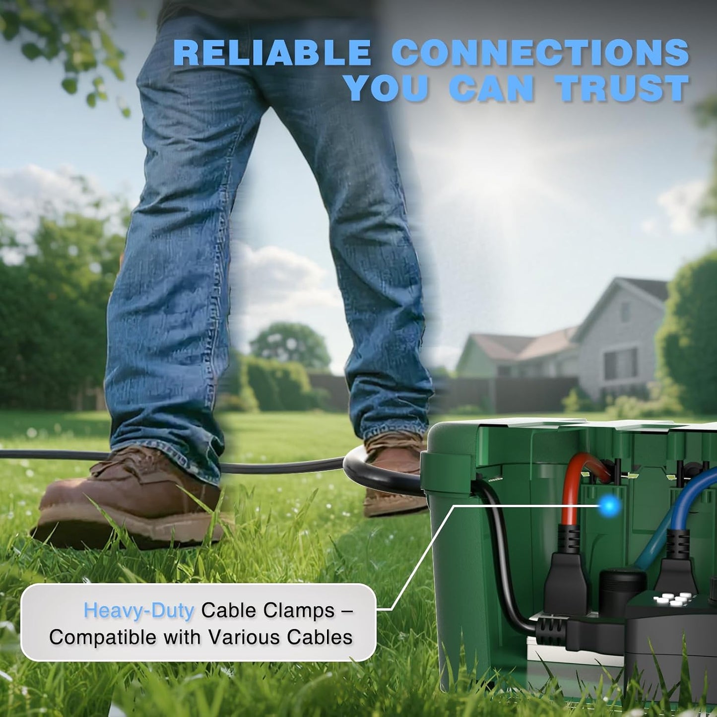 Flemoon Large Outdoor Electrical Box, Waterproof Extension Cord Cover | Inner Size 12 x 7.4 x 3.9 Inch, 6 Cable Entry Ports, IP54 Weatherproof Connection Box for Outlet, Timer, Holiday Light, Green