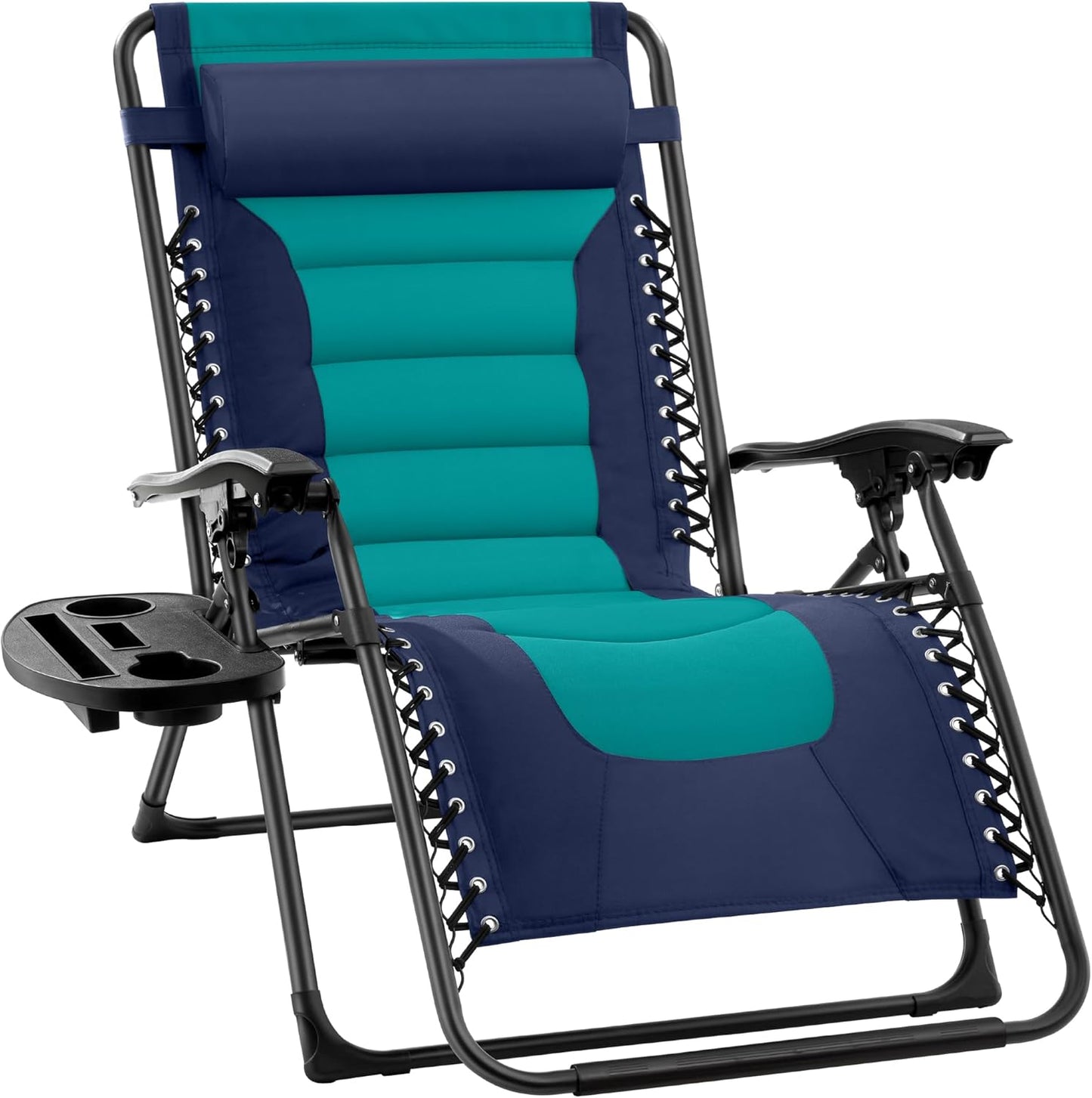 Best Choice Products Oversized Padded Zero Gravity Chair, Folding Outdoor Patio Recliner, XL Anti Gravity Lounger for Backyard w/Headrest, Cup Holder, Side Tray, Polyester Mesh - Gray