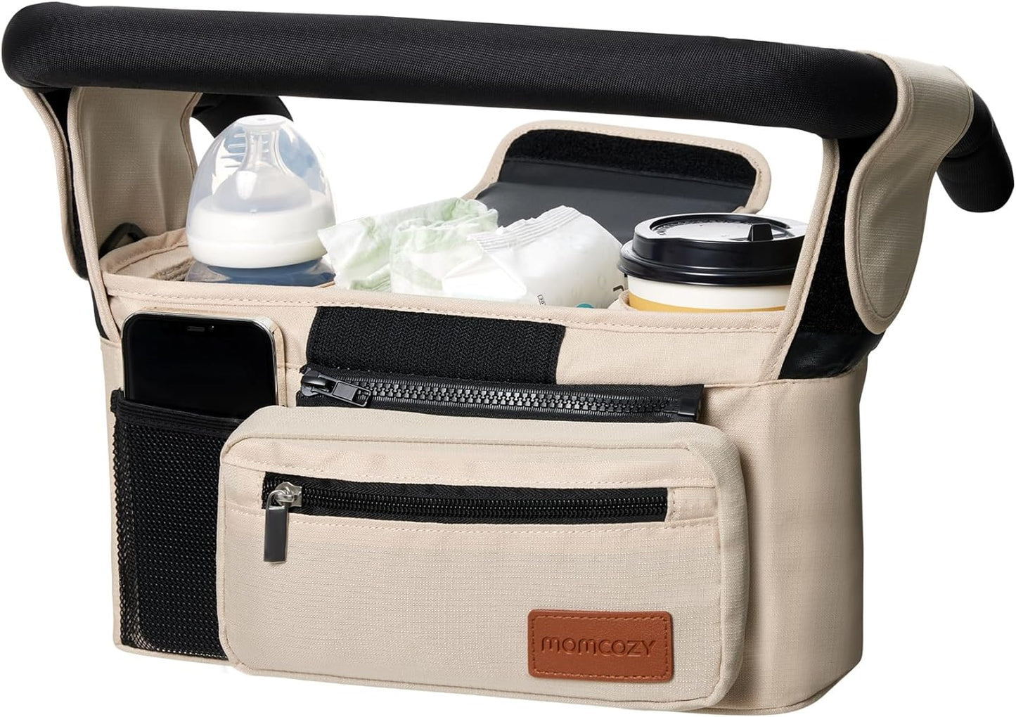 Momcozy Universal Stroller Organizer with Insulated Cup Holder Detachable Phone Bag & Shoulder Strap, Fits for Stroller Like Uppababy, Baby Jogger, Britax, BOB, Umbrella and Pet Stroller
