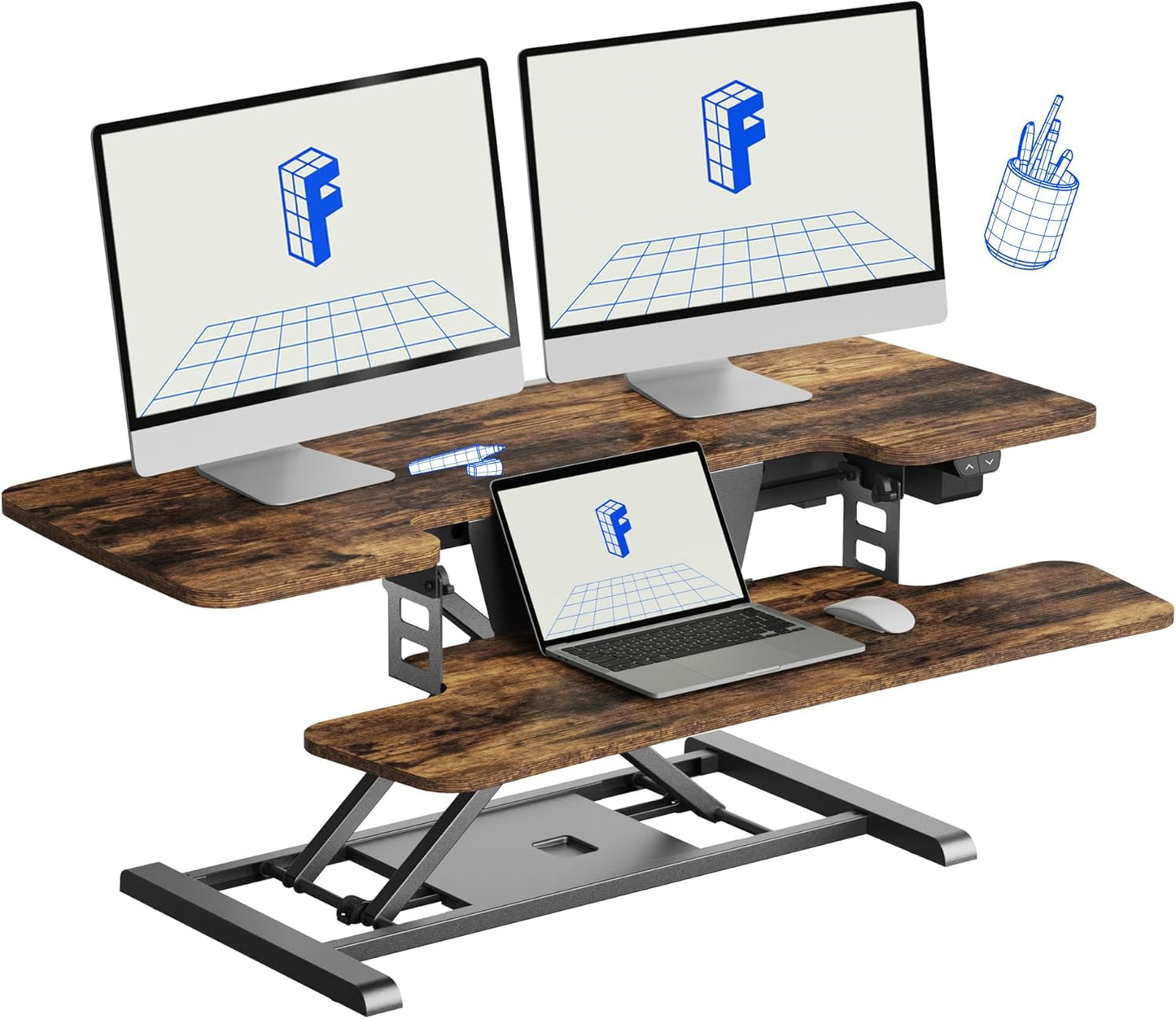 FLEXISPOT 35 inch Electric Standing Desk Converter, Motorized Stand up Desk Riser, Monitor and Laptop Workstation with Wide Keyboard Tray, Black