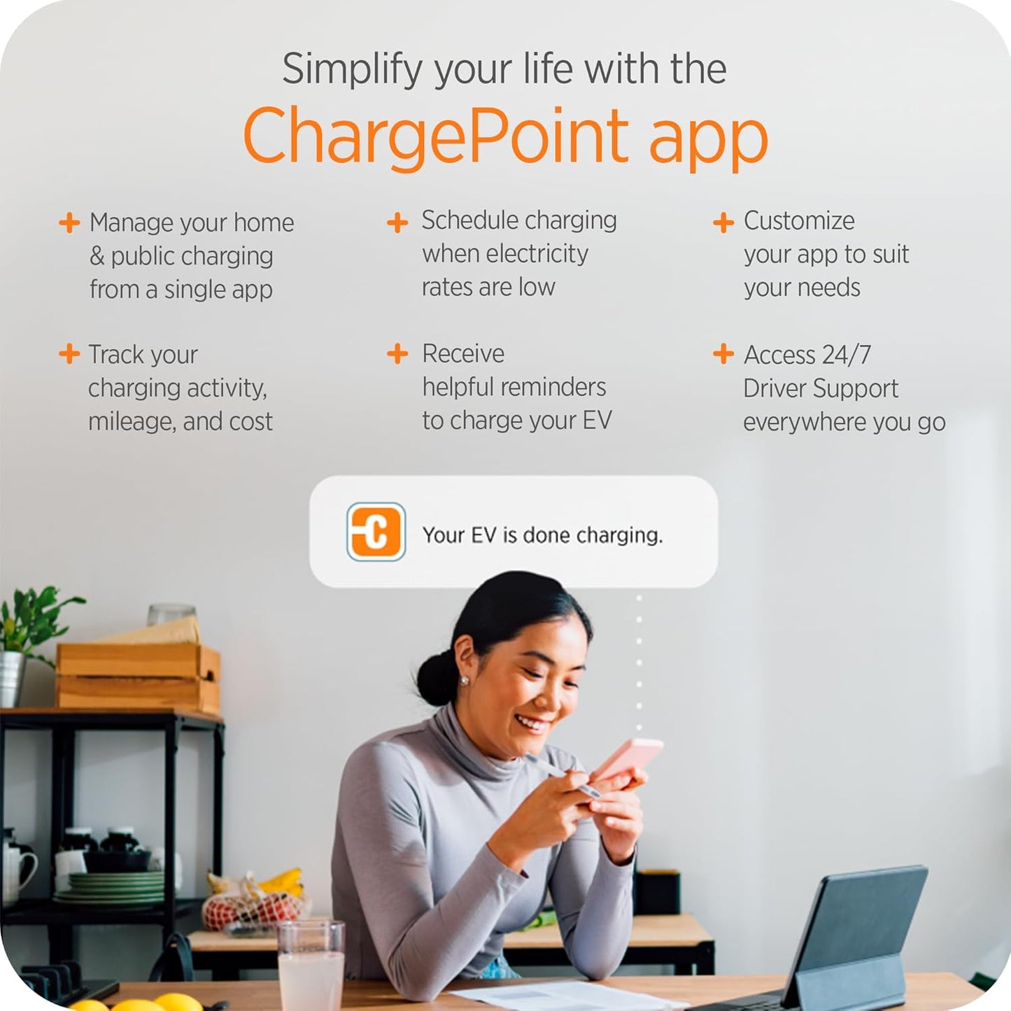 ChargePoint HomeFlex Level 2 EV Charger J1772 - Fast Smart Battery Power Charging at Home for Electric Automobile Vehicles- Hardwired for Electric Car