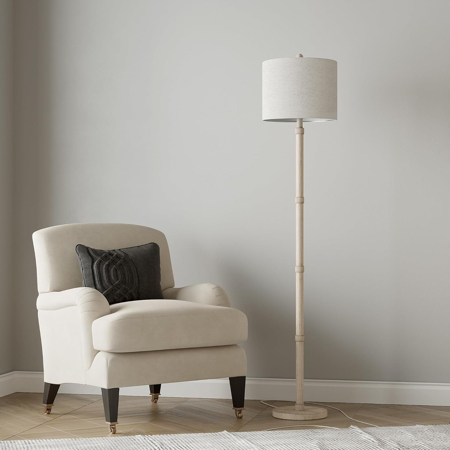 BOBOMOMO 62" Rustic Farmhouse Floor Lamp Antique White with Remote & Dimmable 9W Bulb, 3 Color Temperatures Resin Standing Lamp, Retro Tall Lamp for Living Room, Bedroom, Nursery, Office, Reading Nook