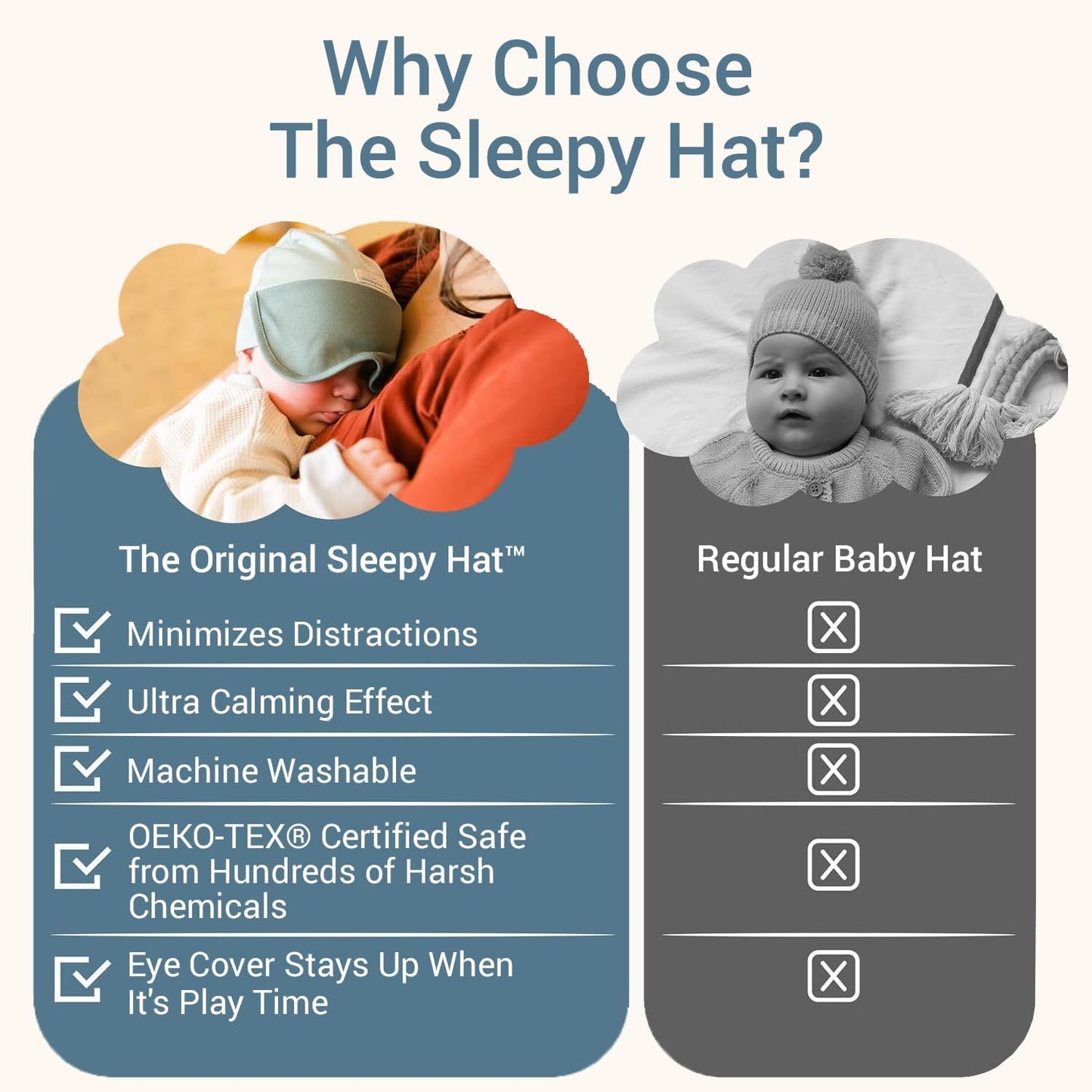 The Original Baby Sleep Mask & Soft Eye Shade – Newborn, Sun Hat & Beanie – Travel & Baby Gifts