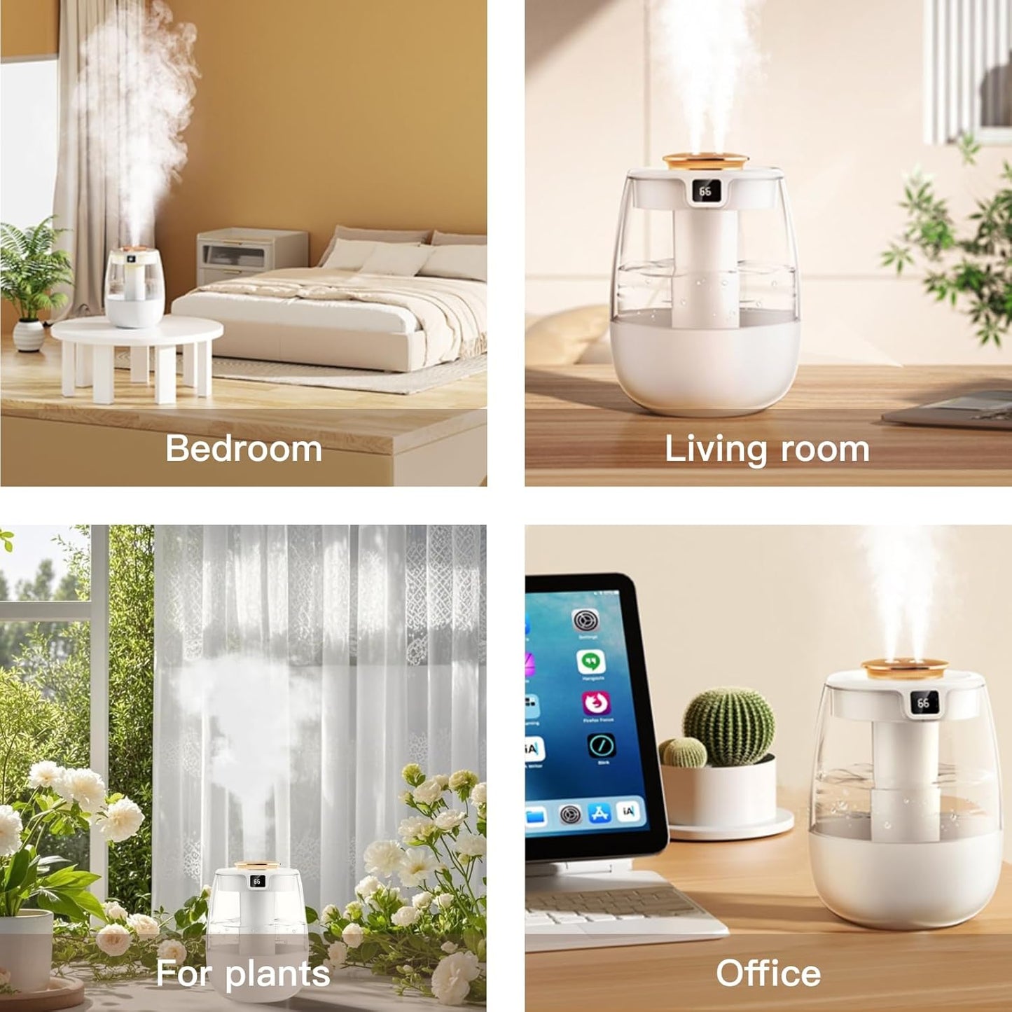 Double Spray Air Humidifier for Bedroom, 2L Quiet Cool Mist Humidifier for Plants Dorm Room Office Home Car Personal Humidificador with Digital Display 3 Mist Modes & Night Light