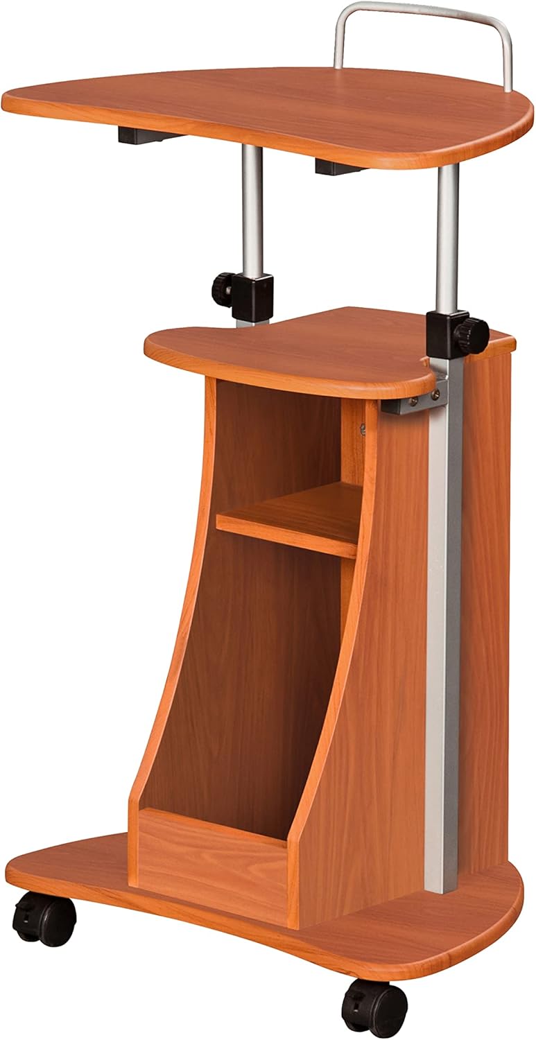 Adjustable Height Laptop Cart With Storage. Color: Woodgrain