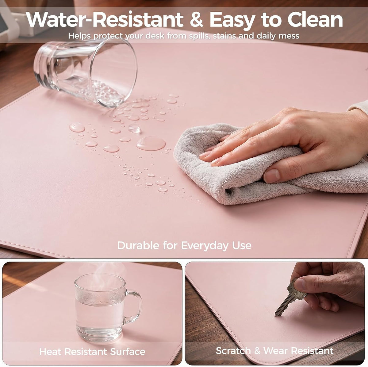 Large Desk Pad Non-Slip Desk Mat Protector for Keyboard Mouse Waterproof Vegan Leather Surface Faux Leather Laptop Mat Smooth Mouse Pad Premium Gift Tube Sakura Pink 35" x 17"